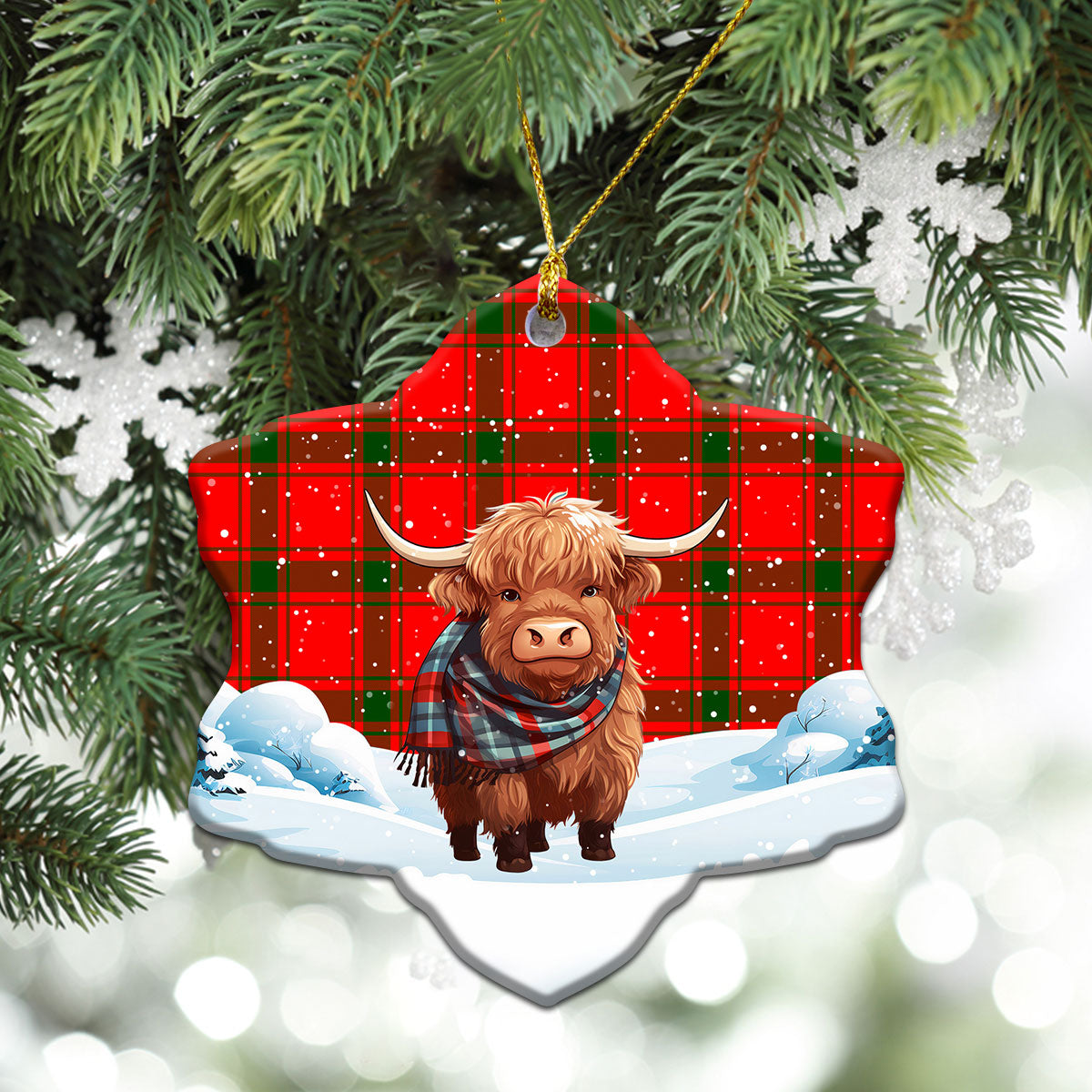 Darroch (Gourock) Tartan Christmas Ceramic Ornament - Highland Cows Snow Style