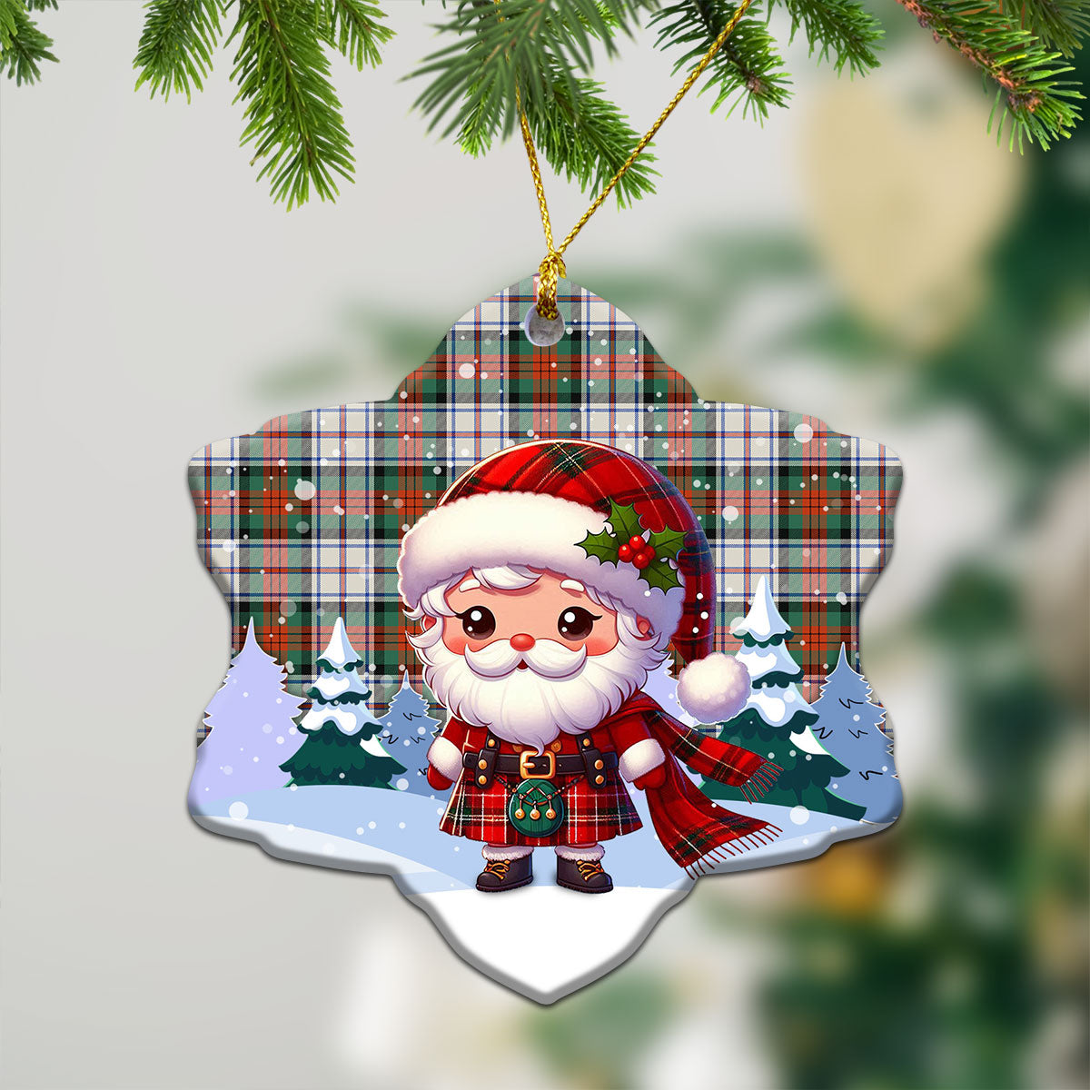 McDuff Dress Ancient Tartan Christmas Ceramic Ornament - Santa Claus In Kilt Style