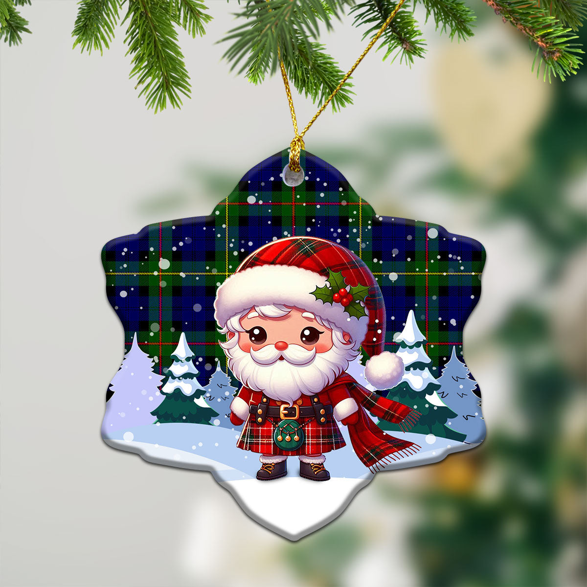 McEwan Modern Tartan Christmas Ceramic Ornament - Santa Claus In Kilt Style