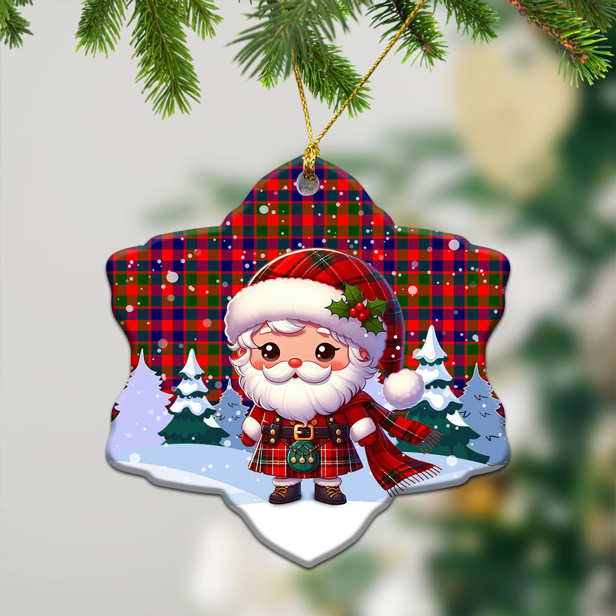 McGowan Tartan Christmas Ceramic Ornament - Santa Claus In Kilt Style