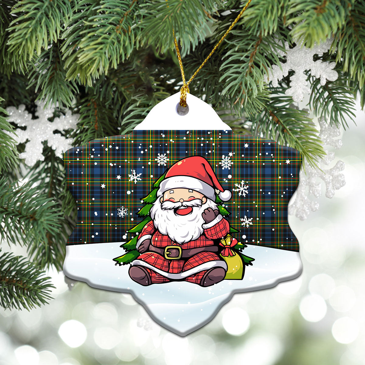 McLellan Ancient Tartan Christmas Ceramic Ornament - Scottish Santa Style