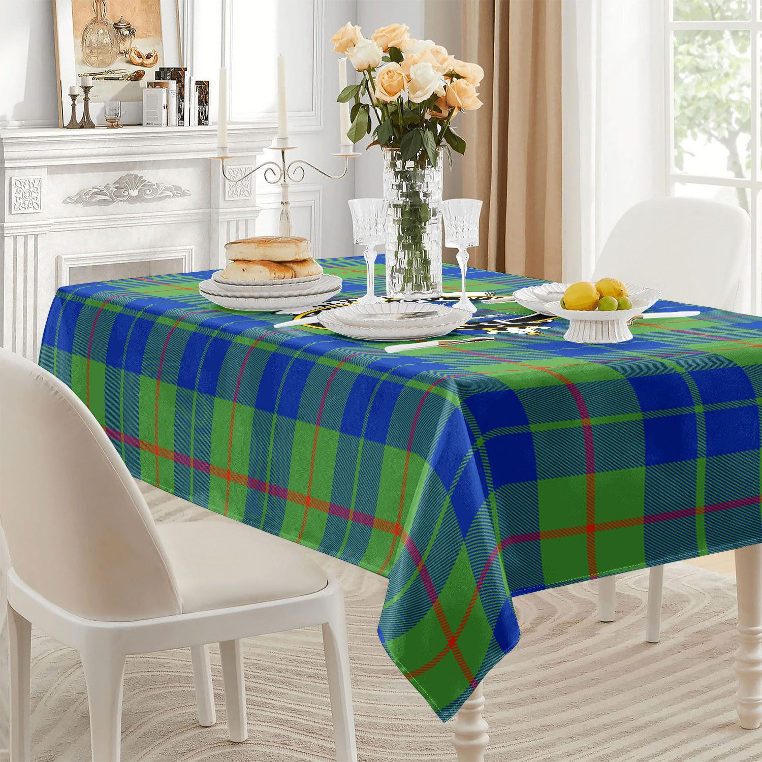 Barclay Hunting Ancient Tartan Crest Tablecloth
