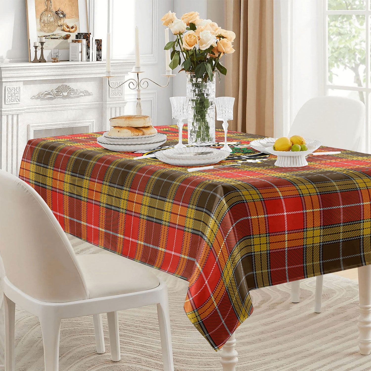 Buchanan Old Set Weathered Tartan Crest Tablecloth