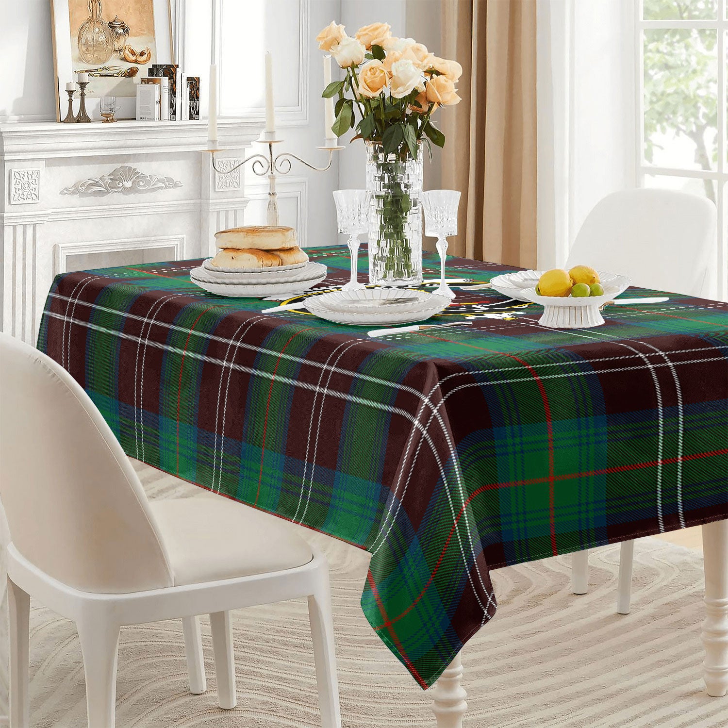 Chisholm Hunting Ancient Tartan Crest Tablecloth