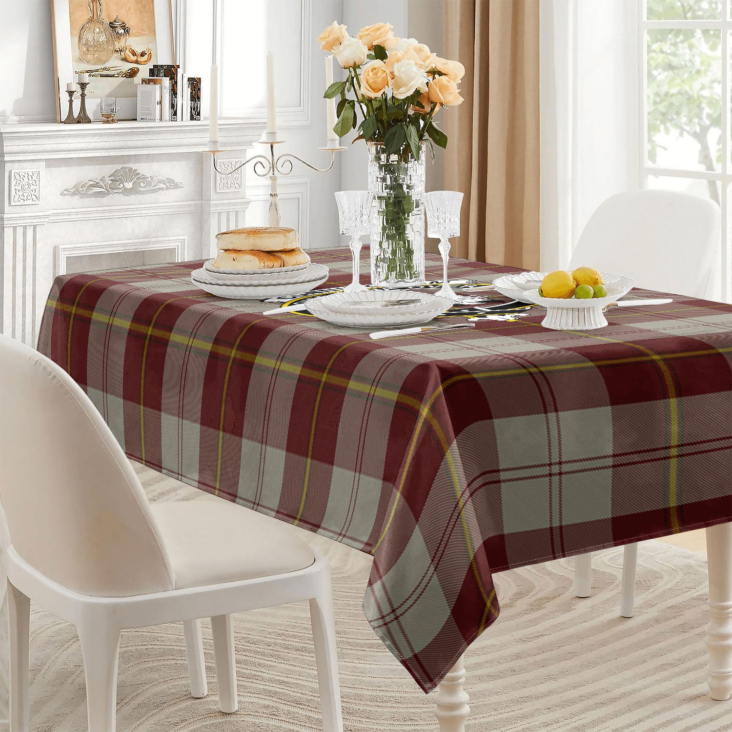 Cunningham Burgundy Dancers Tartan Crest Tablecloth