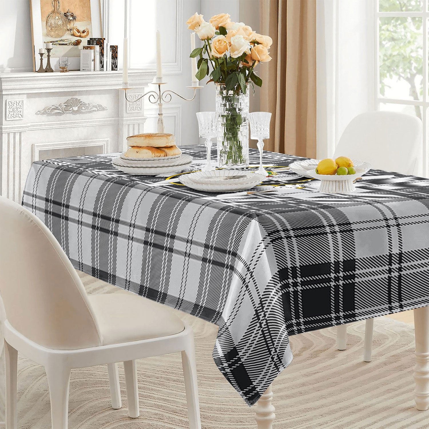 Douglas Grey Modern Tartan Crest Tablecloth