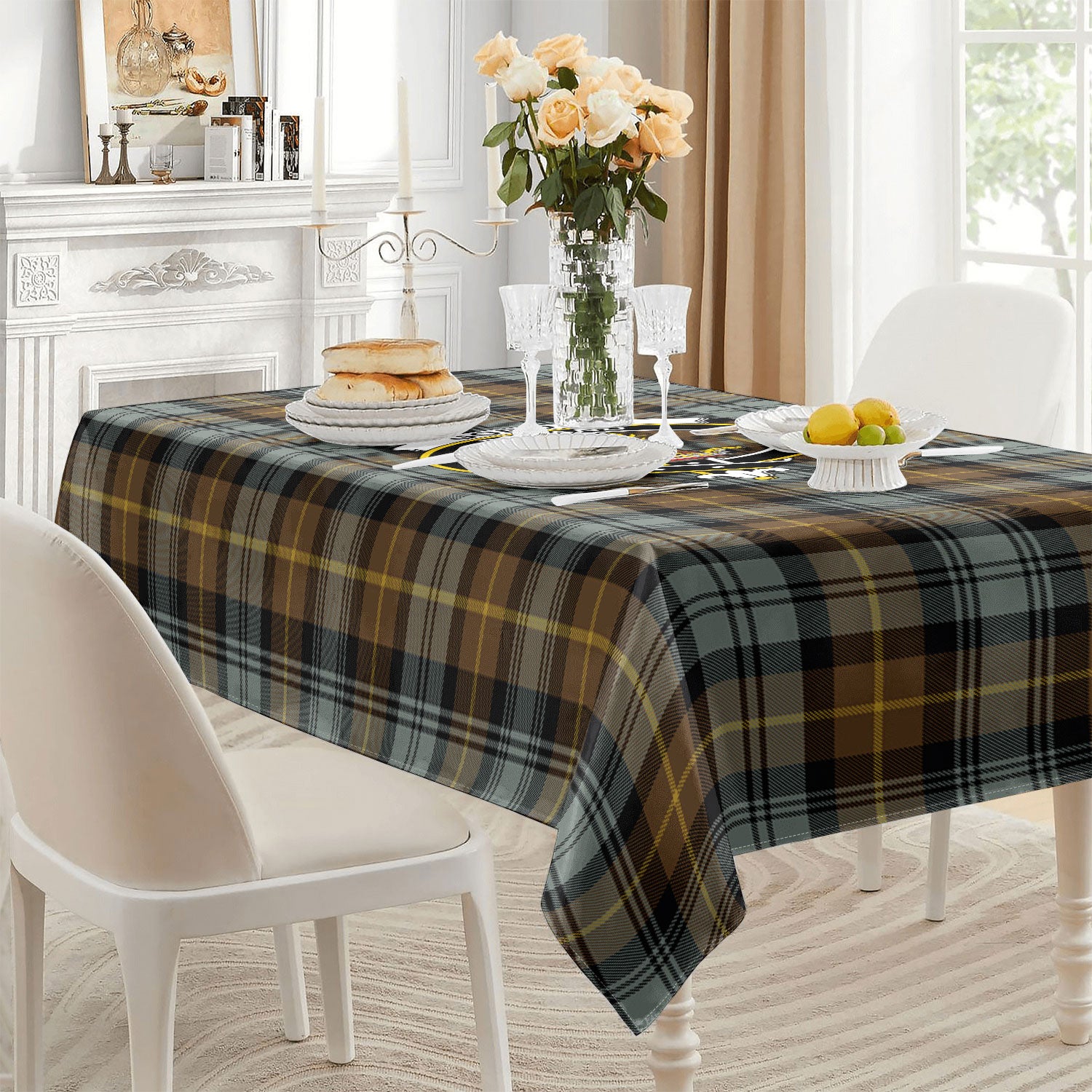 Gordon Weathered Tartan Crest Tablecloth