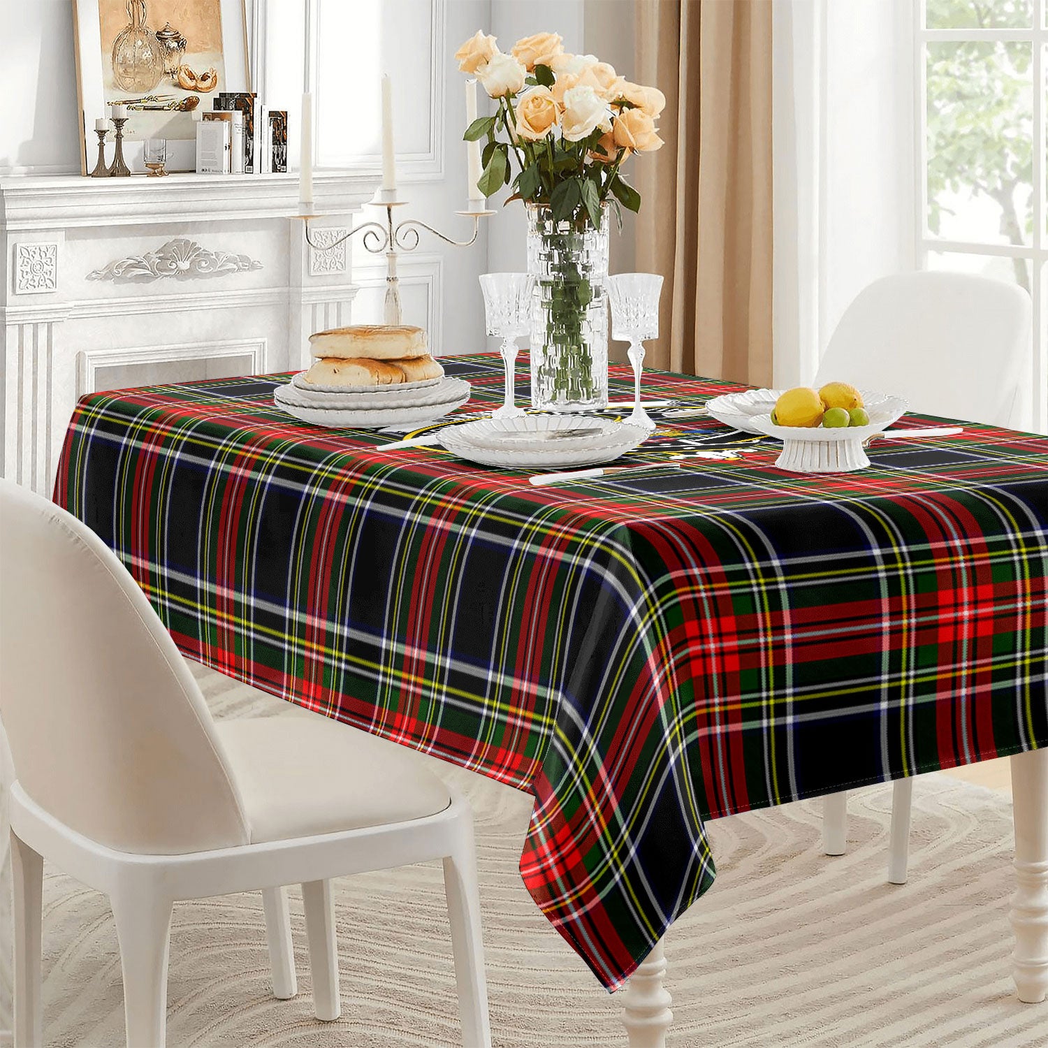 Stewart Black Tartan Crest Tablecloth