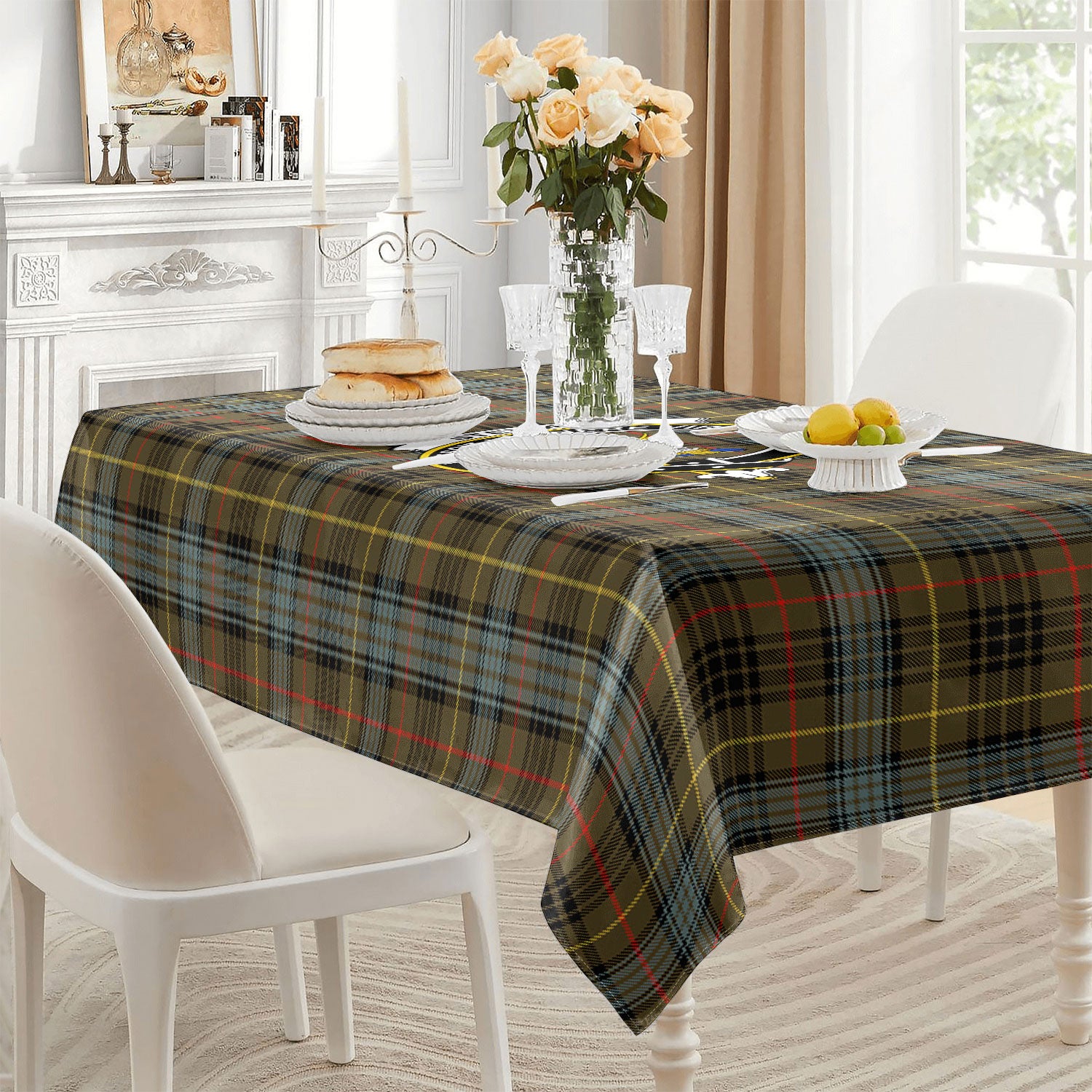 Stewart Hunting Weathered Tartan Crest Tablecloth