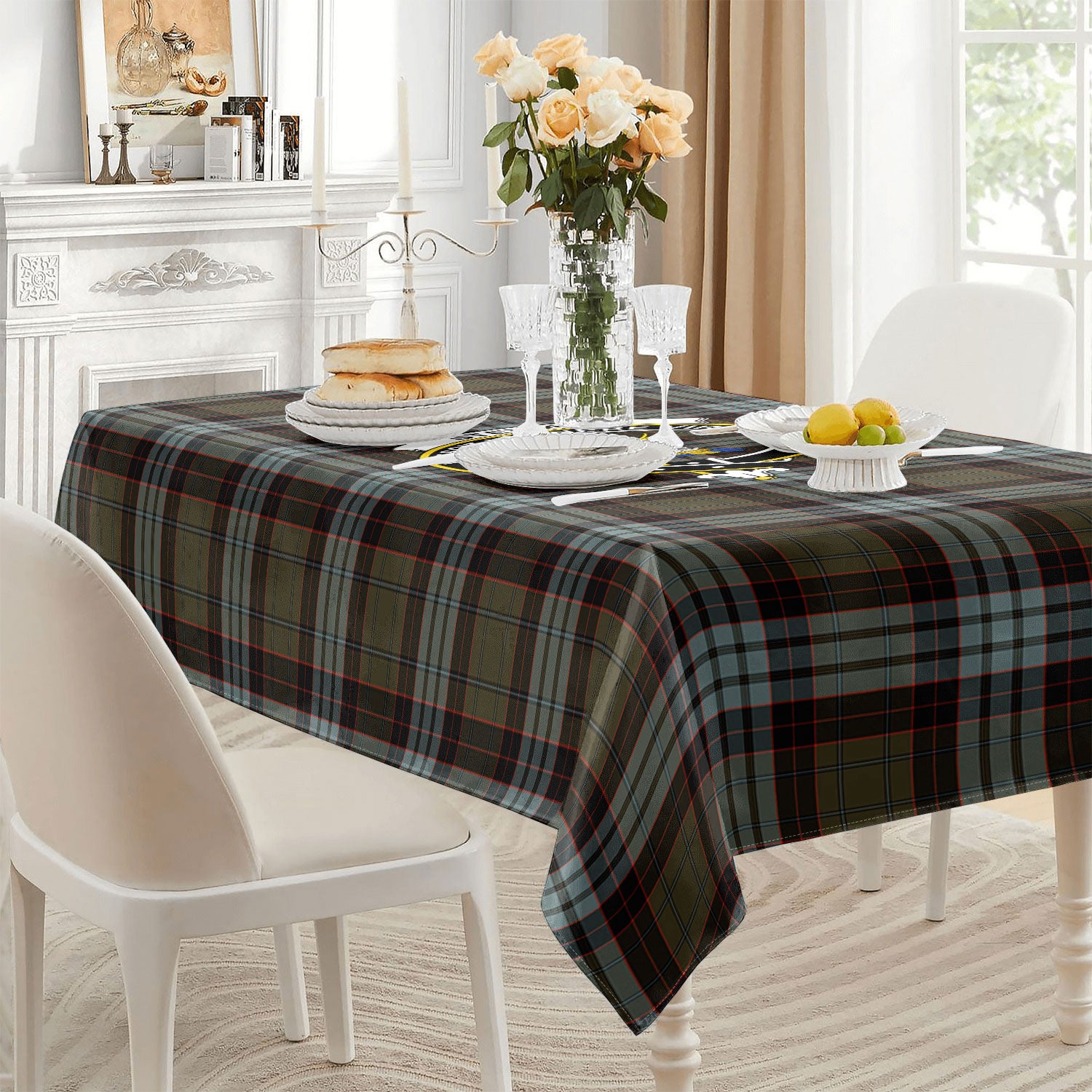 Stewart Old Weathered Tartan Crest Tablecloth