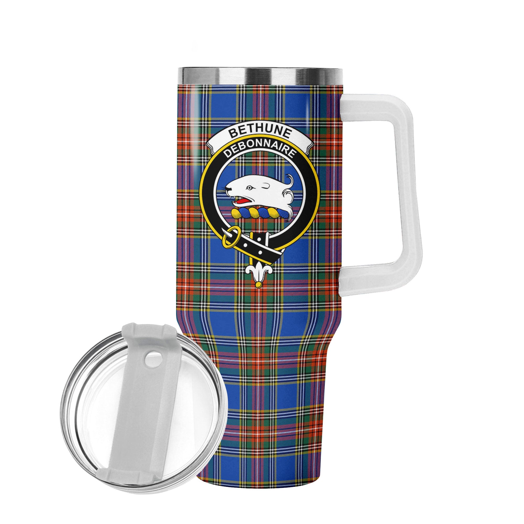 Bethune Ancient Tartan Crest 40 oz Insulated Tumbler with Handle