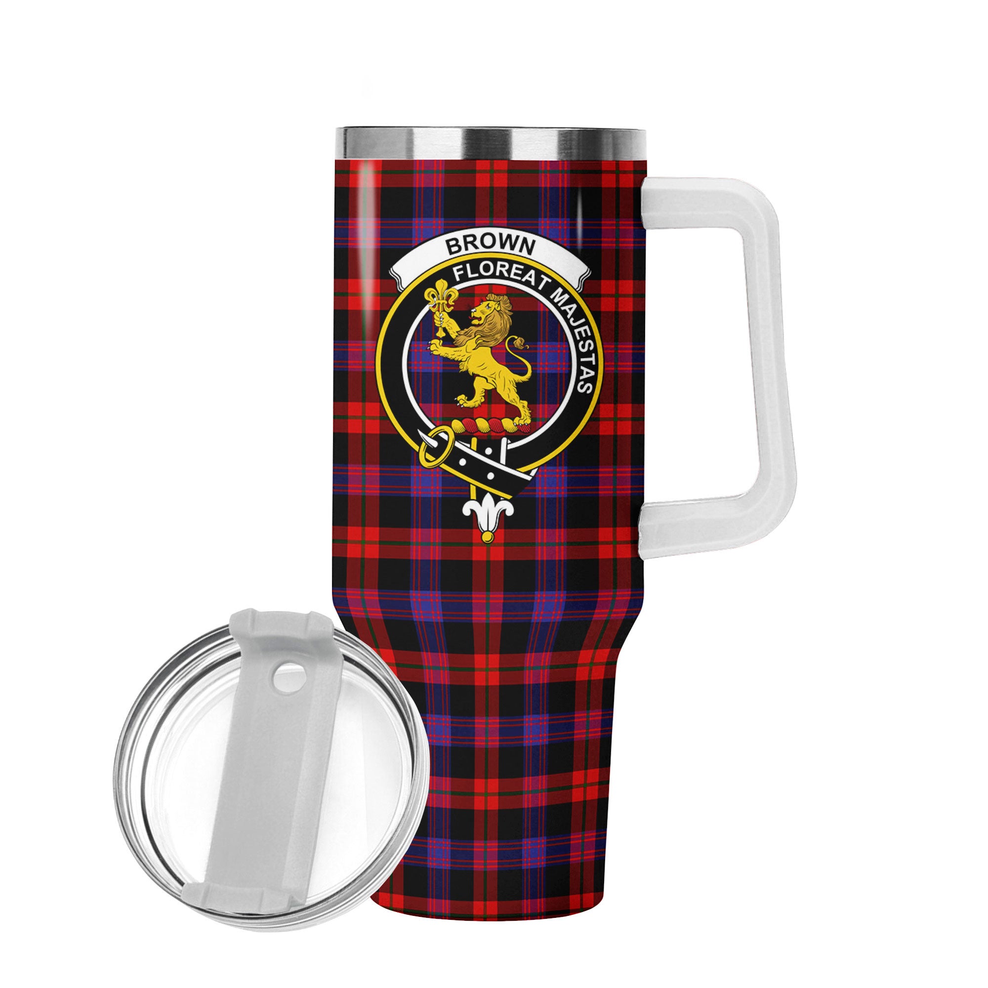 Brown Modern Tartan Crest 40 oz Insulated Tumbler with Handle