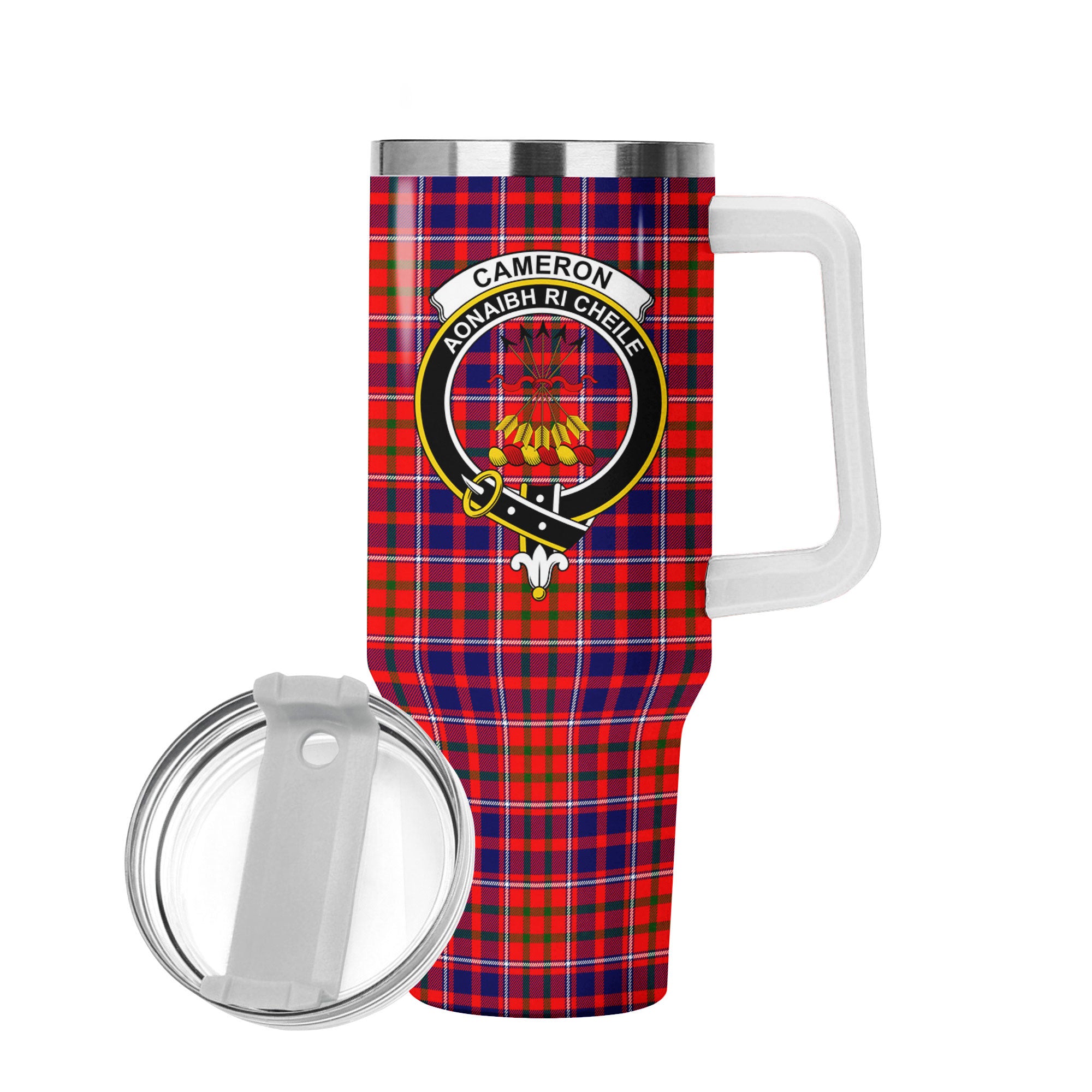 Cameron of Lochiel Modern Tartan Crest 40 oz Insulated Tumbler with Handle