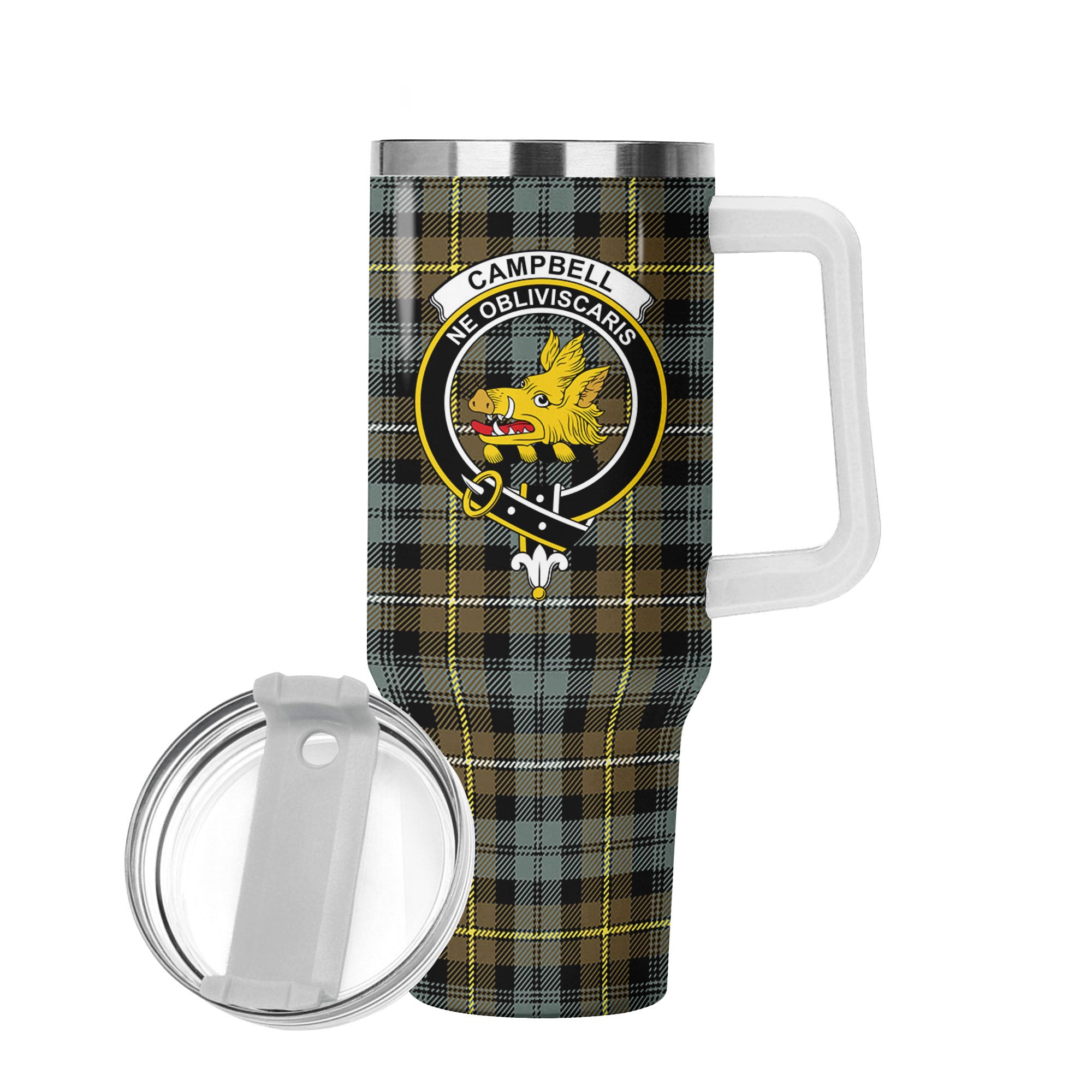 Campbell Argyll Weathered Tartan Crest 40 oz Insulated Tumbler with Handle