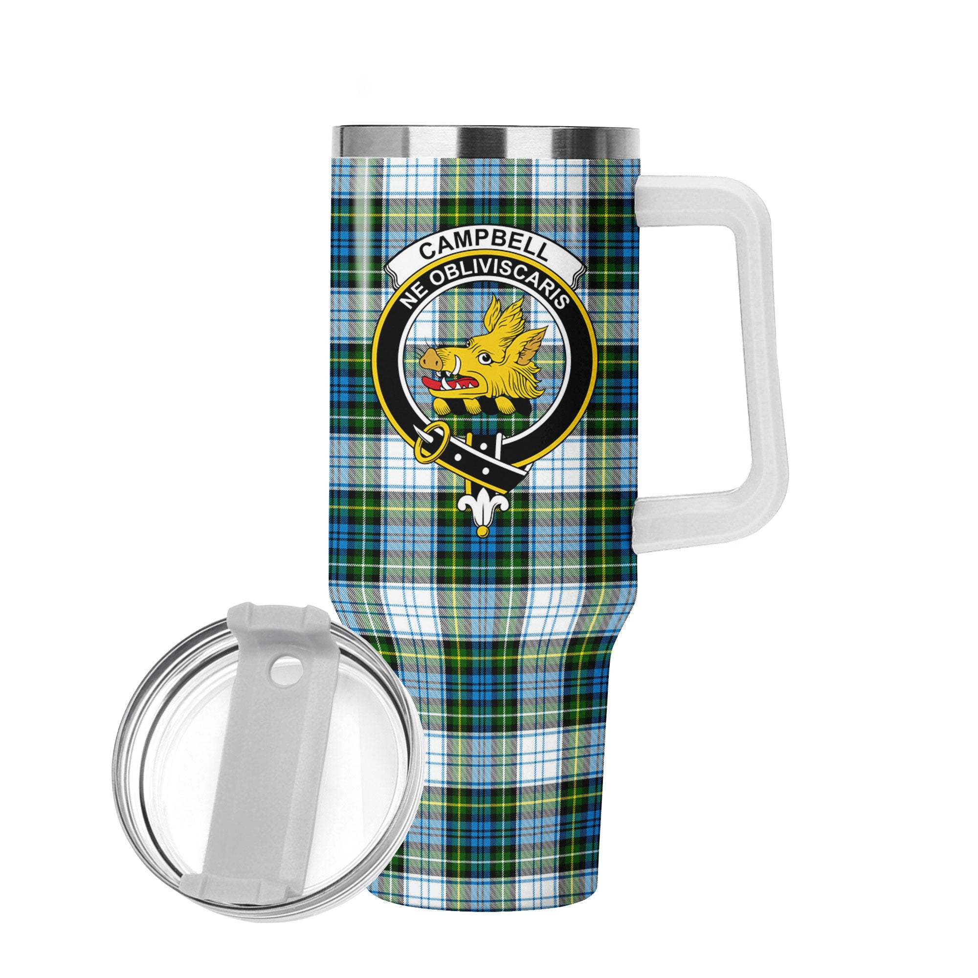 Campbell Dress Tartan Crest 40 oz Insulated Tumbler with Handle
