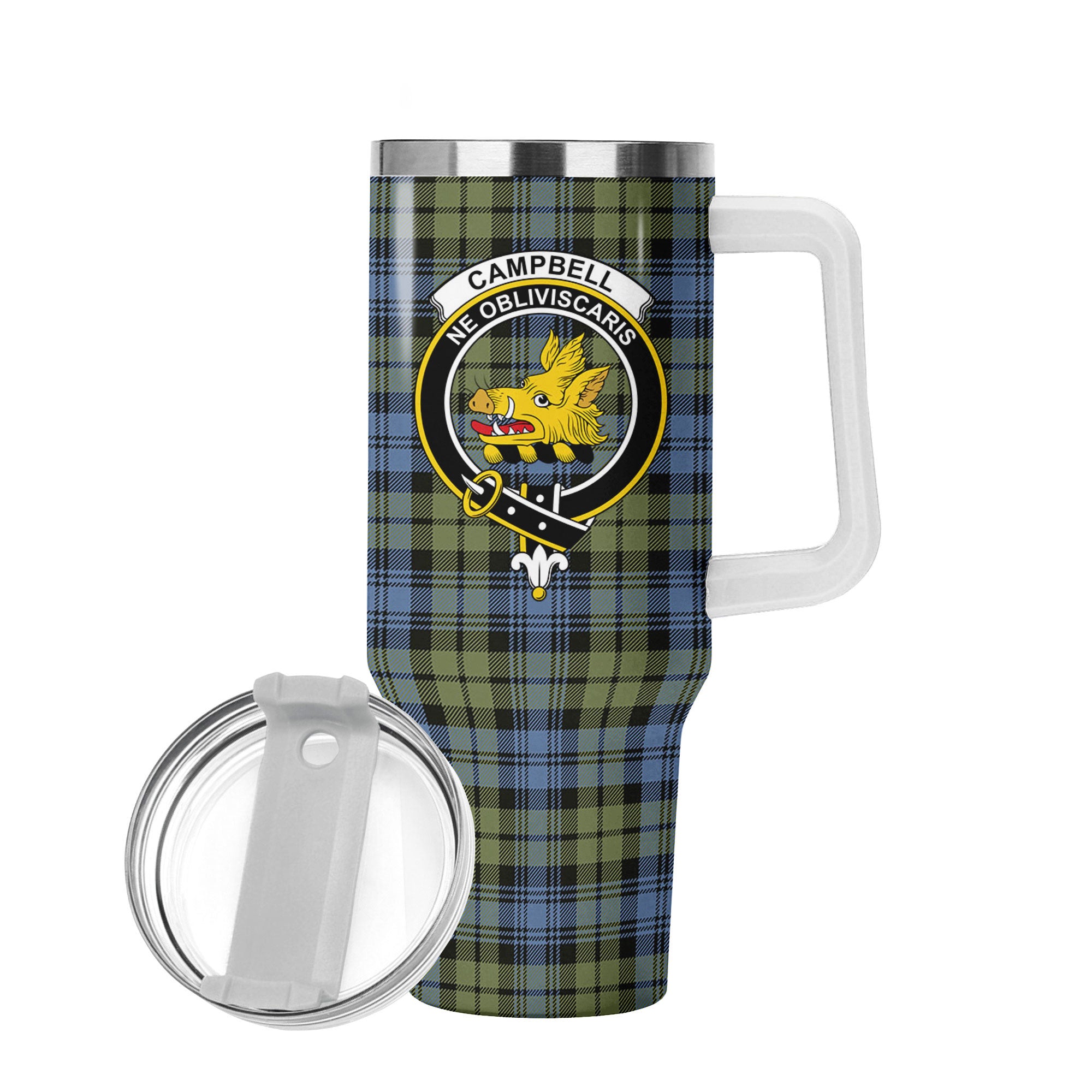 Campbell Faded Tartan Crest 40 oz Insulated Tumbler with Handle