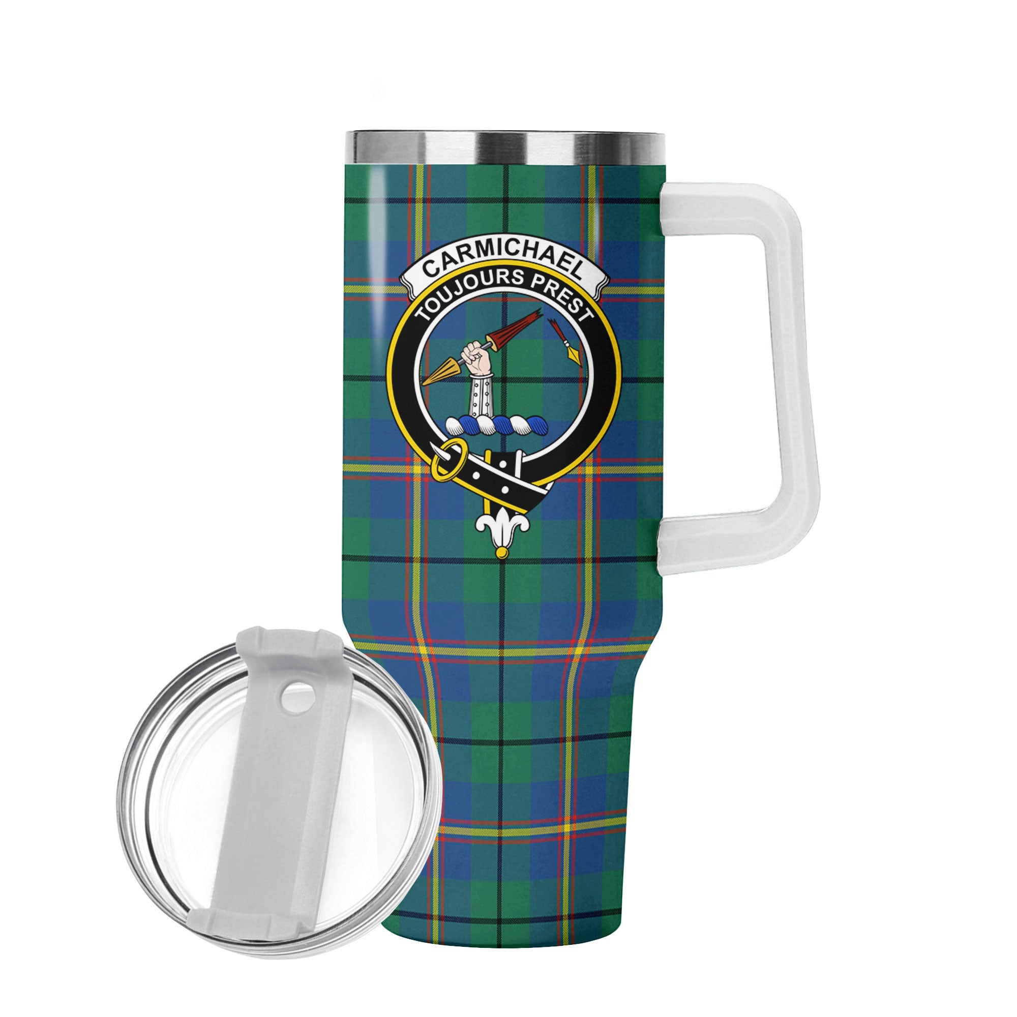 Carmichael Ancient Tartan Crest 40 oz Insulated Tumbler with Handle