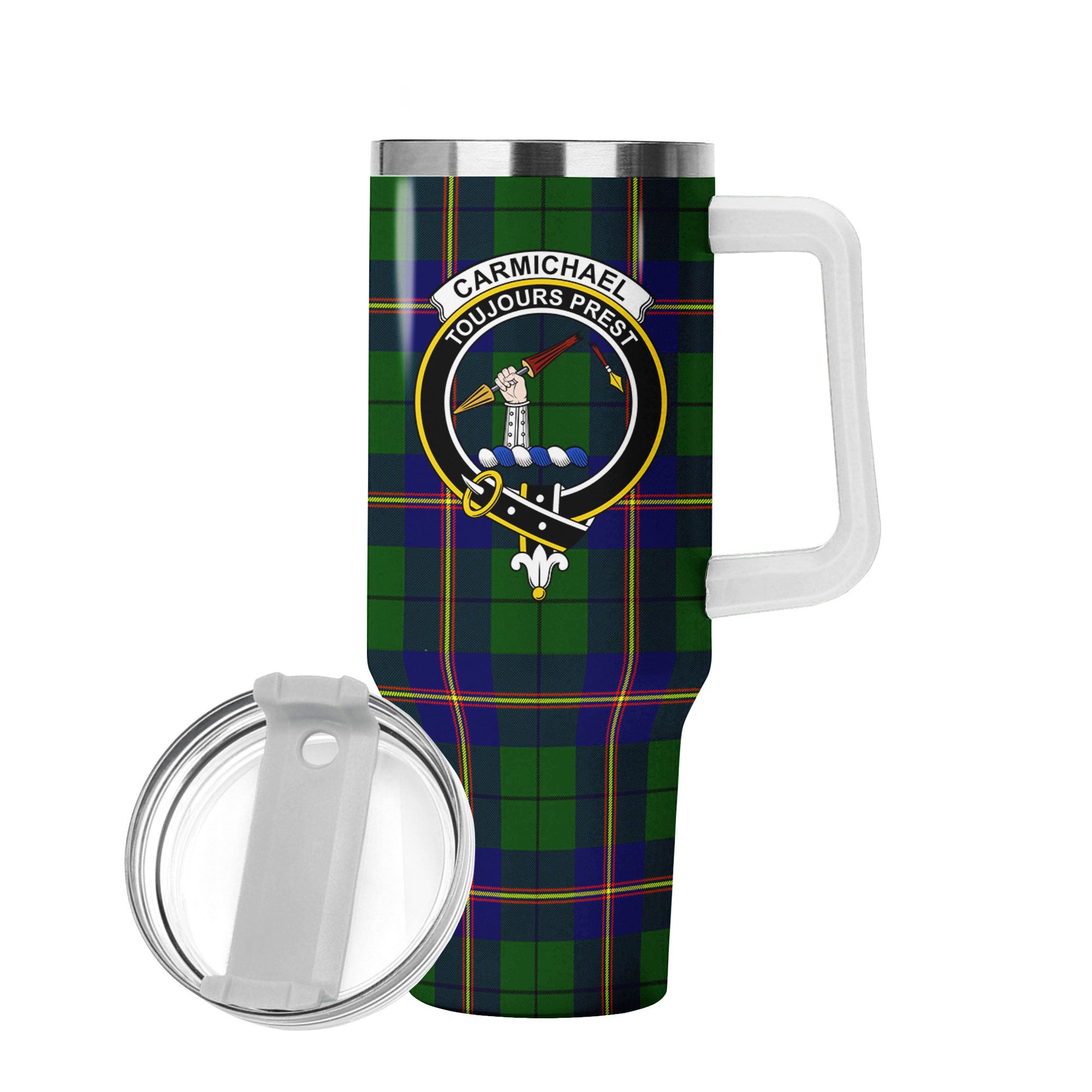 Carmichael Modern Tartan Crest 40 oz Insulated Tumbler with Handle
