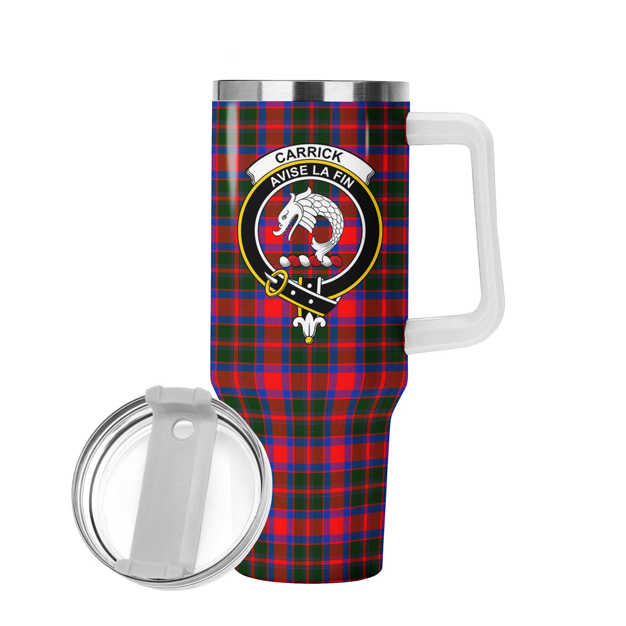 Carrick District Tartan Crest 40 oz Insulated Tumbler with Handle