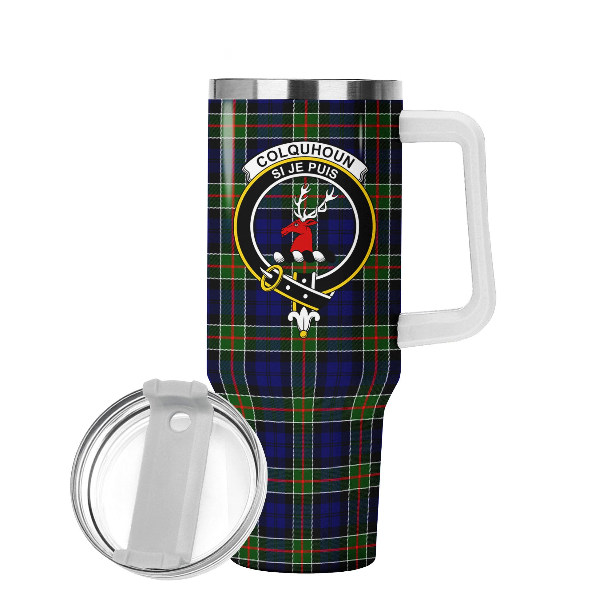 Colquhoun Modern Tartan Crest 40 oz Insulated Tumbler with Handle