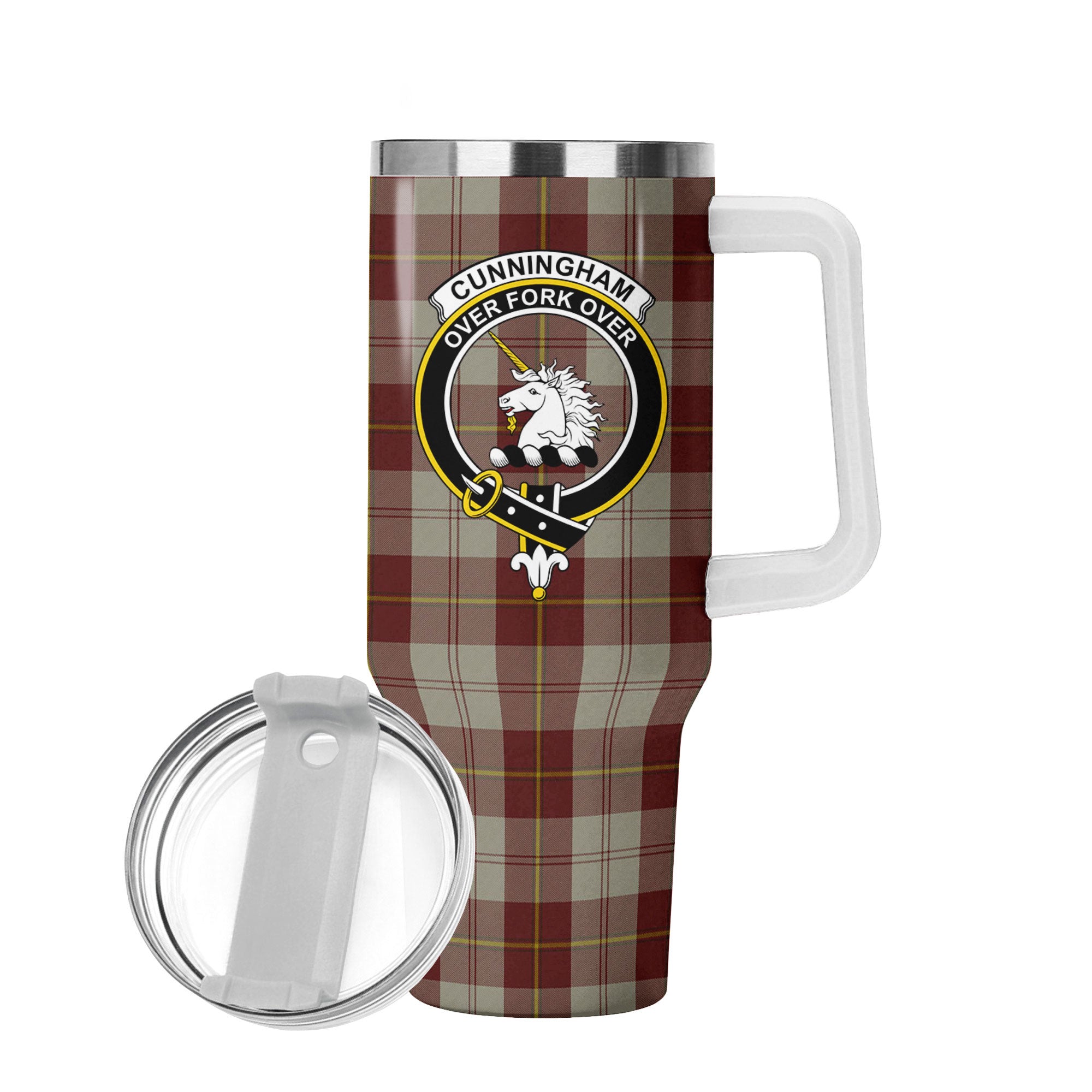 Cunningham Burgundy Dancers Tartan Crest 40 oz Insulated Tumbler with Handle