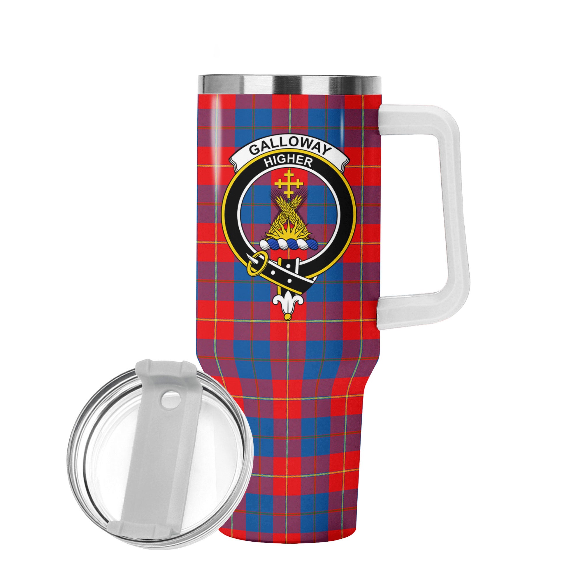 Galloway Red Tartan Crest 40 oz Insulated Tumbler with Handle