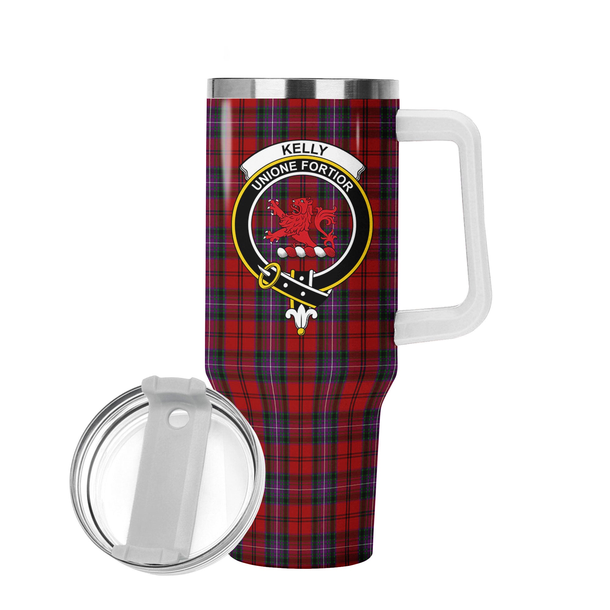 Kelly of Sleat Red Tartan Crest 40 oz Insulated Tumbler with Handle