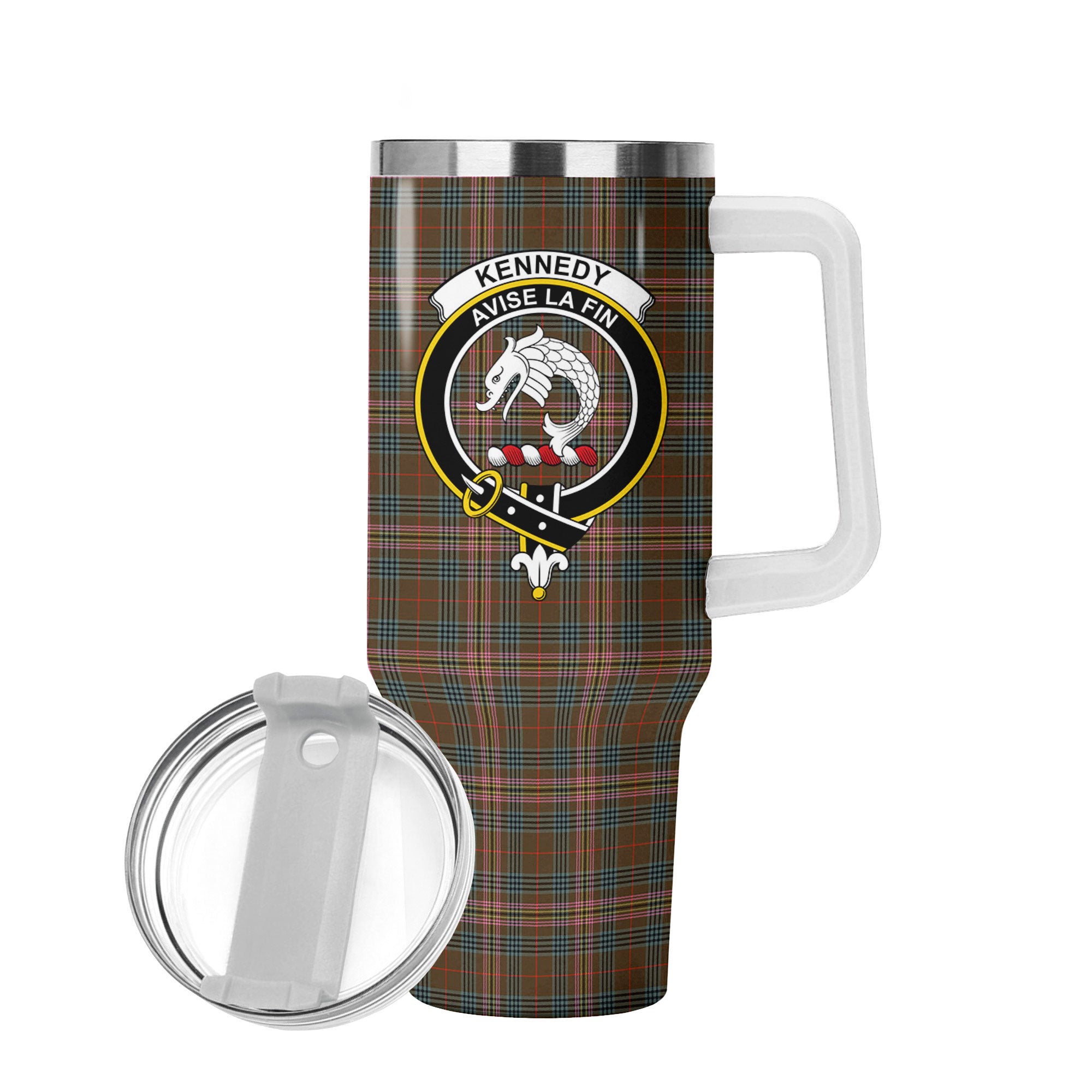 Kennedy Weathered Tartan Crest 40 oz Insulated Tumbler with Handle
