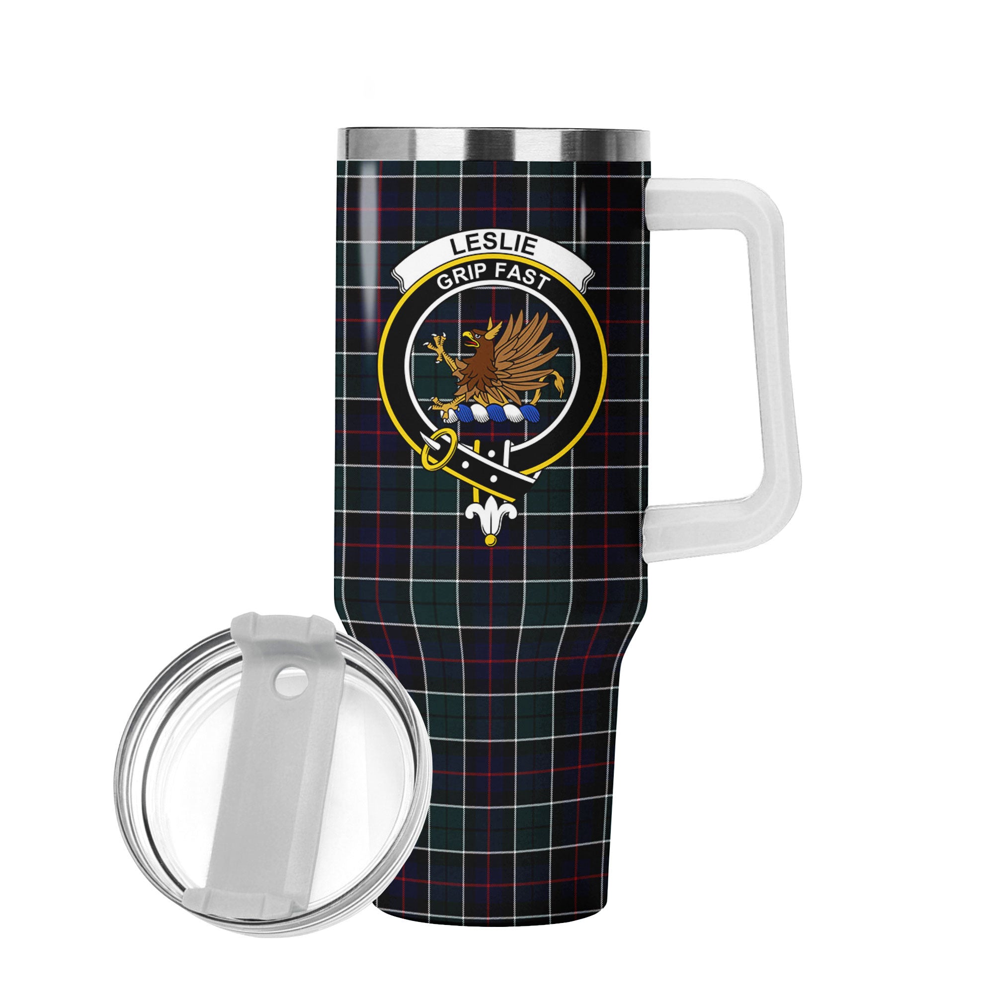 Leslie Hunting Modern Tartan Crest 40 oz Insulated Tumbler with Handle
