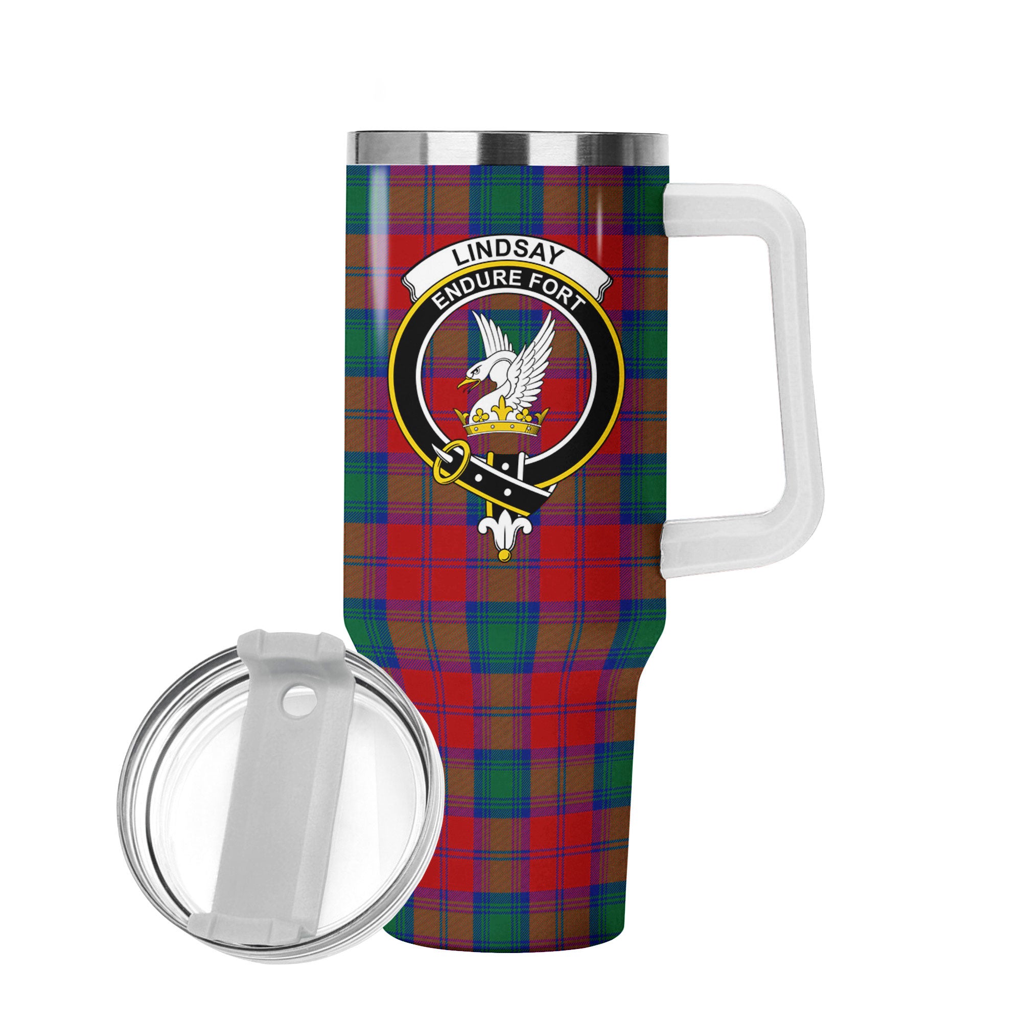 Lindsay Modern Tartan Crest 40 oz Insulated Tumbler with Handle