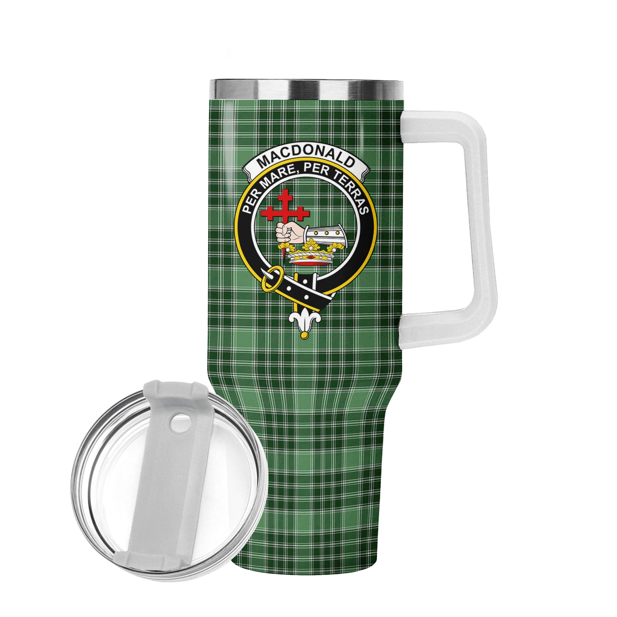MacDonald Lord of the Isles Hunting Tartan Crest 40 oz Insulated Tumbler with Handle