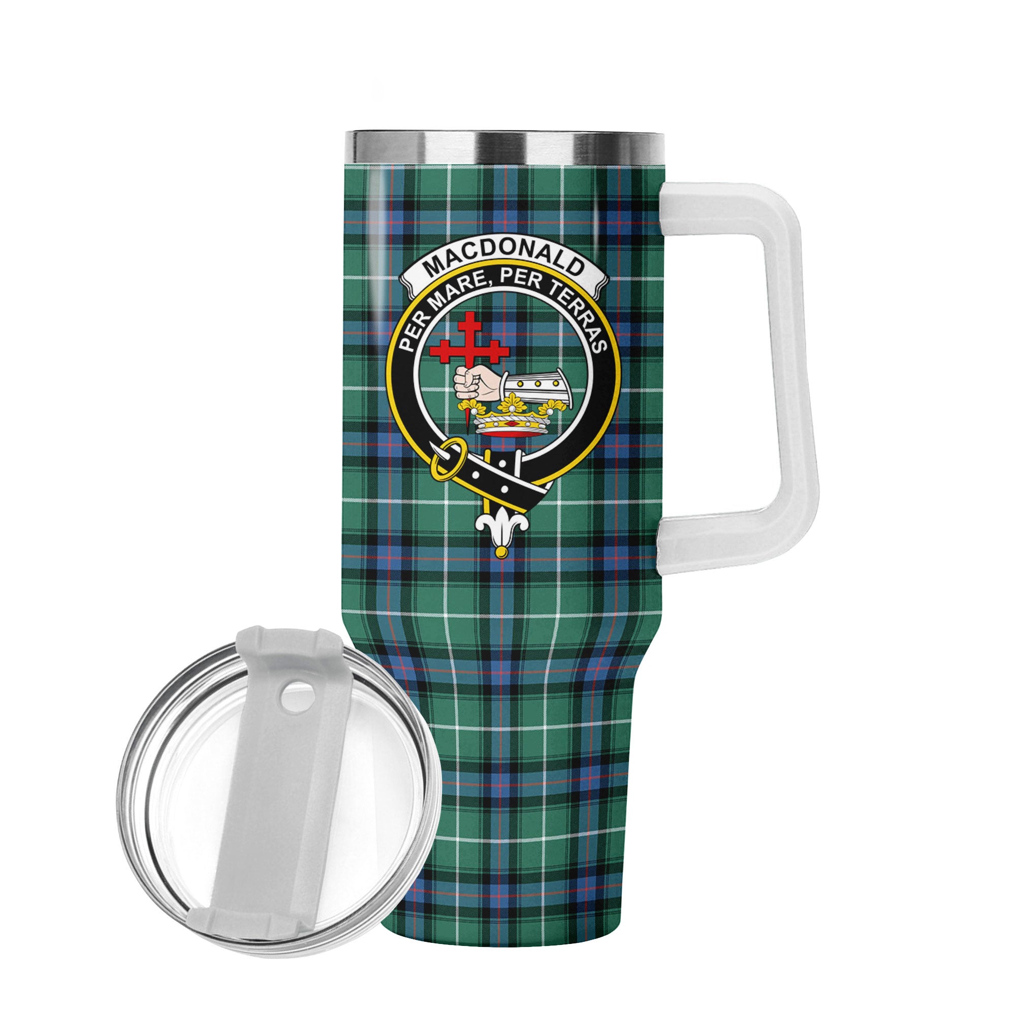 MacDonald of the Isles Hunting Ancient Tartan Crest 40 oz Insulated Tumbler with Handle