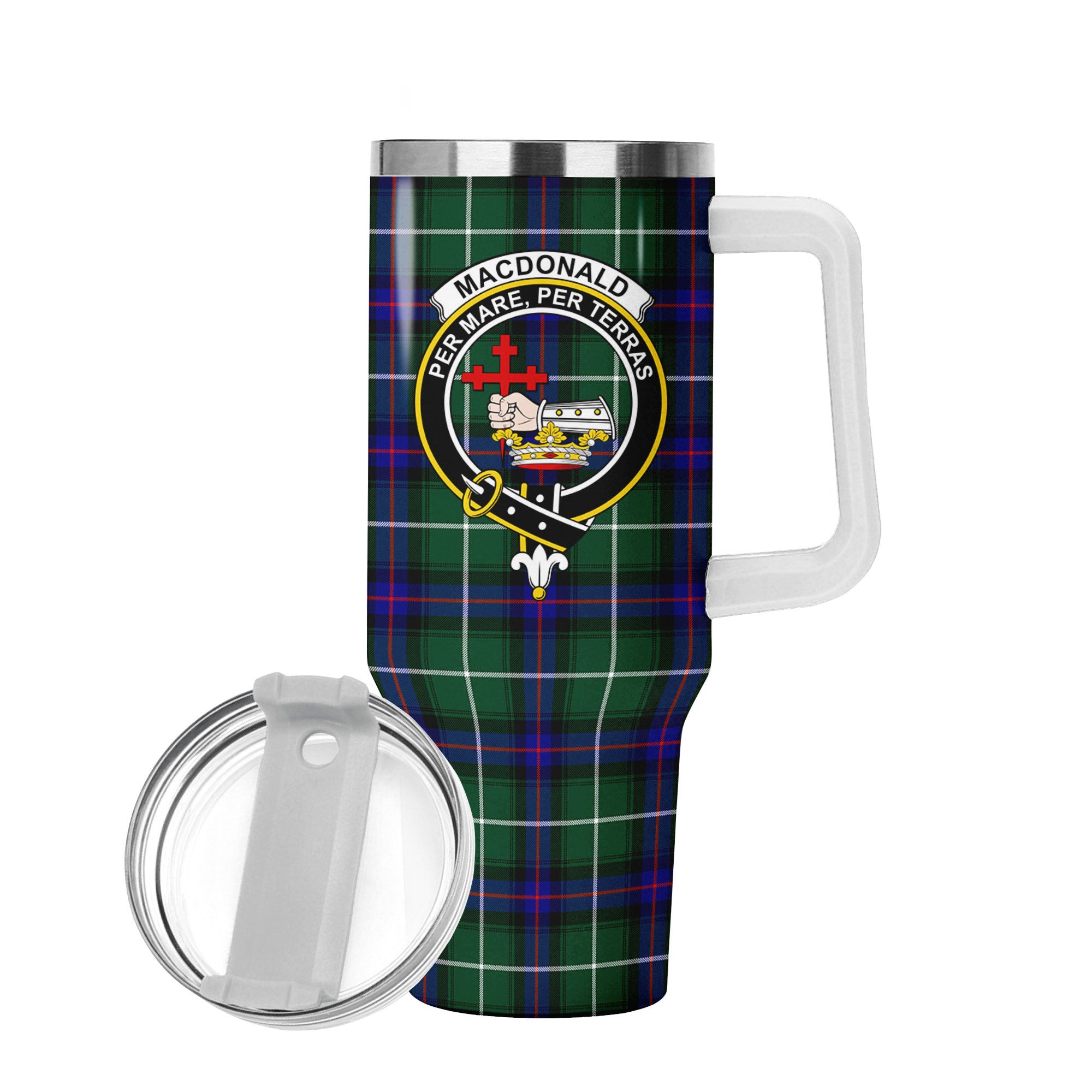 MacDonald of the Isles Hunting Modern Tartan Crest 40 oz Insulated Tumbler with Handle