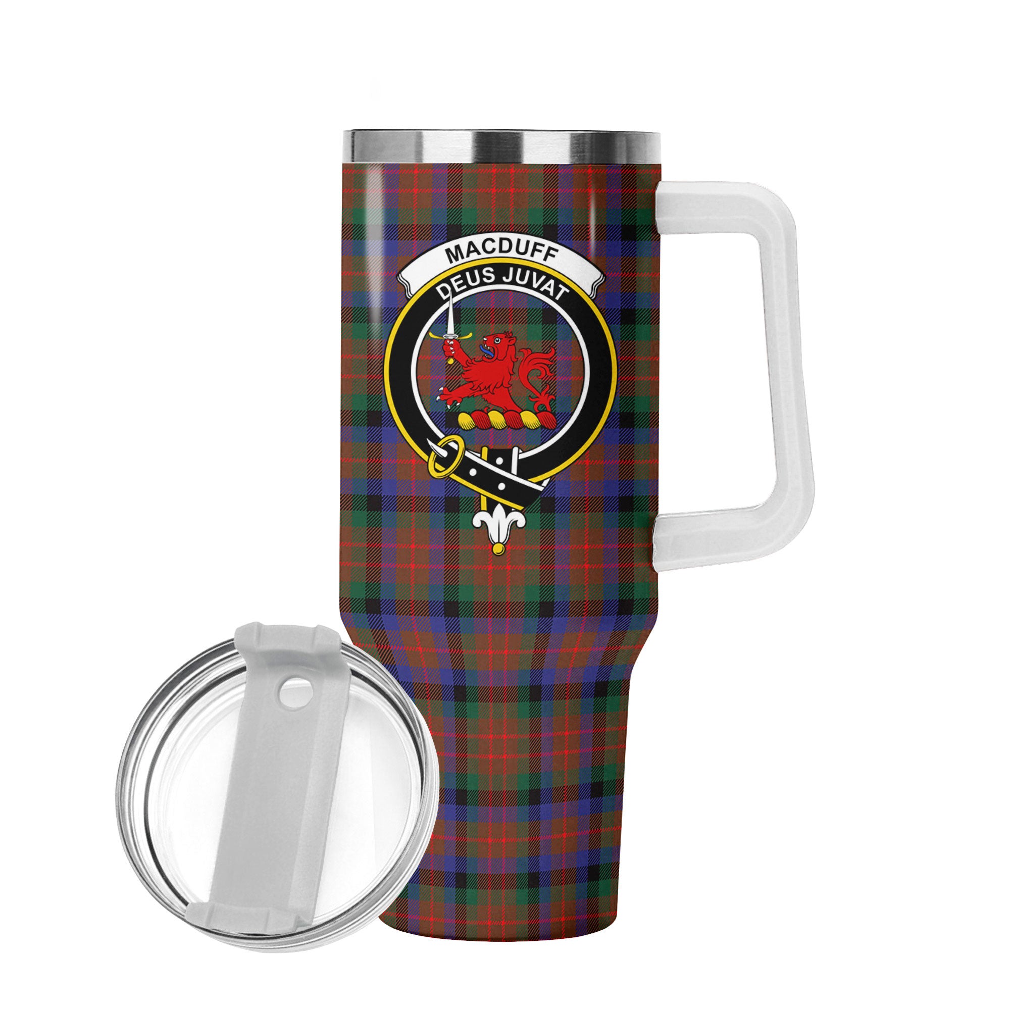 MacDuff Hunting Modern Tartan Crest 40 oz Insulated Tumbler with Handle