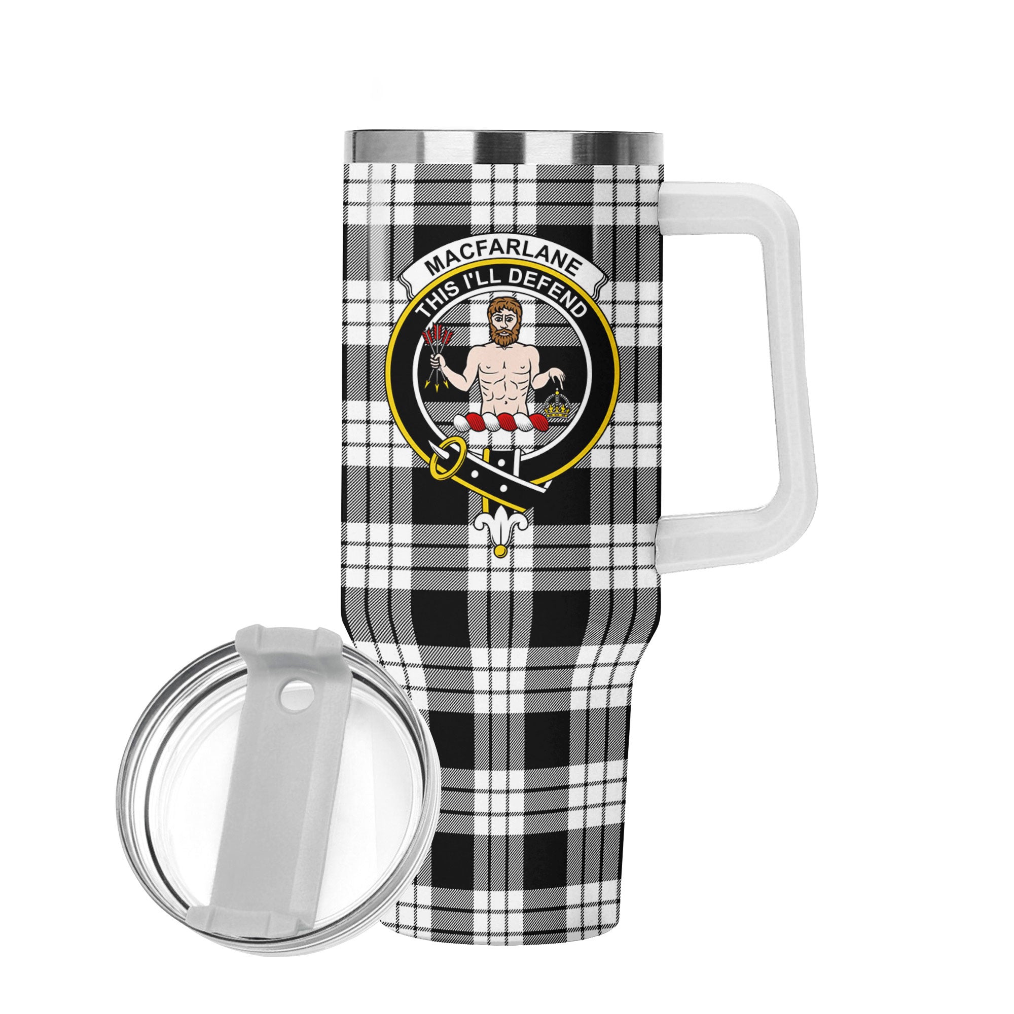 MacFarlane Black - White Tartan Crest 40 oz Insulated Tumbler with Handle