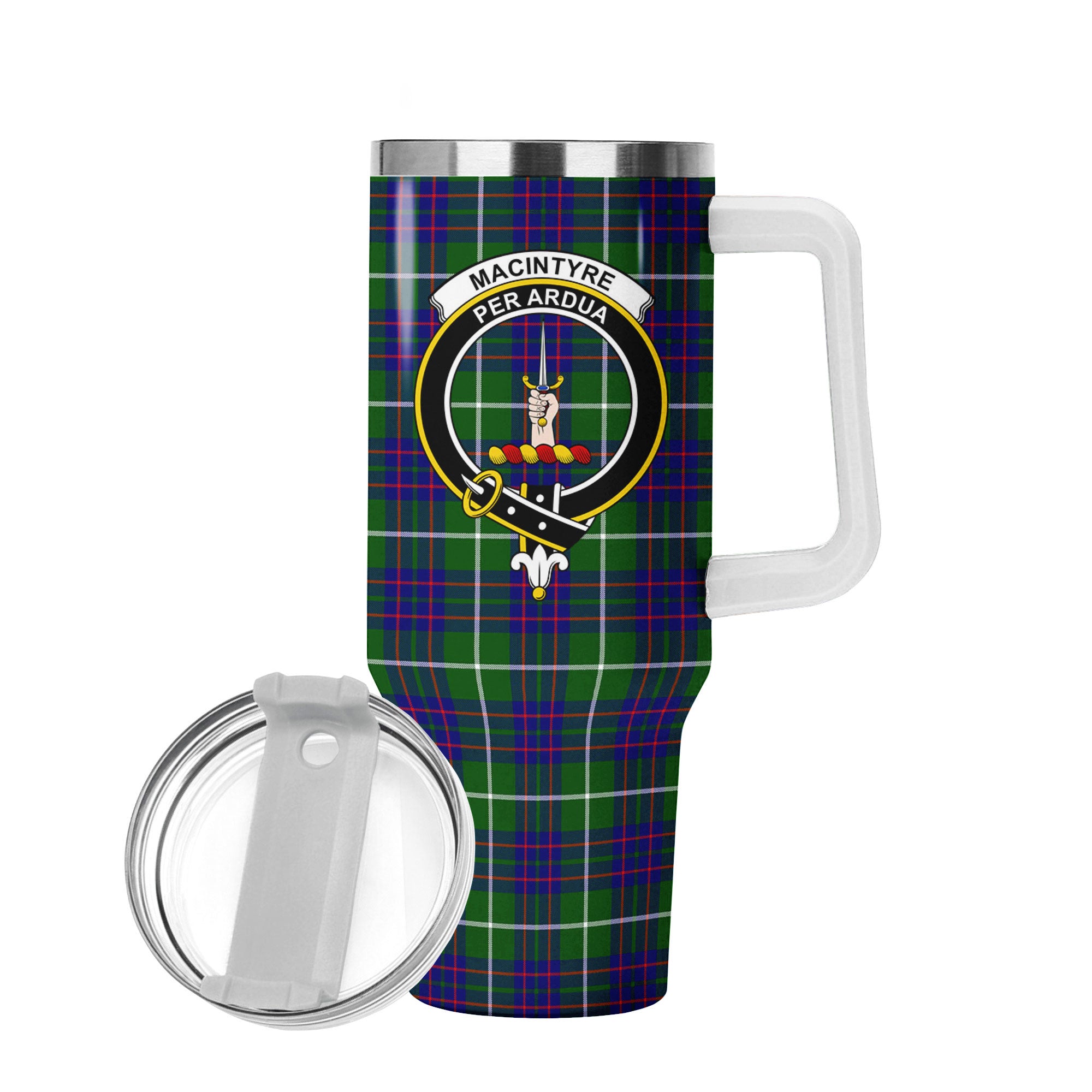 MacIntyre Hunting Modern Tartan Crest 40 oz Insulated Tumbler with Handle