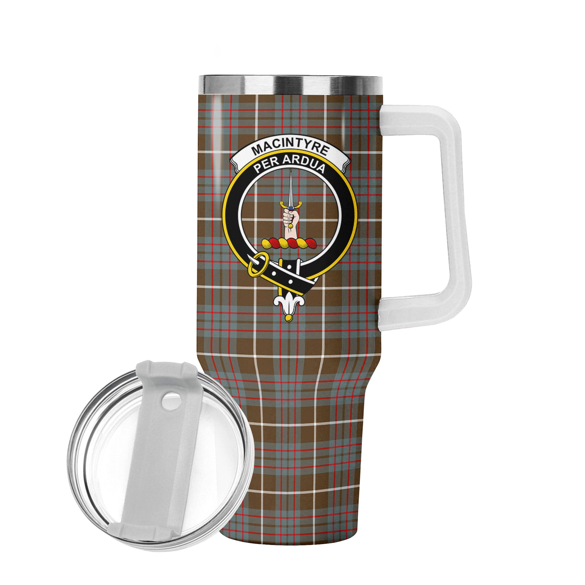 MacIntyre Hunting Weathered Tartan Crest 40 oz Insulated Tumbler with Handle