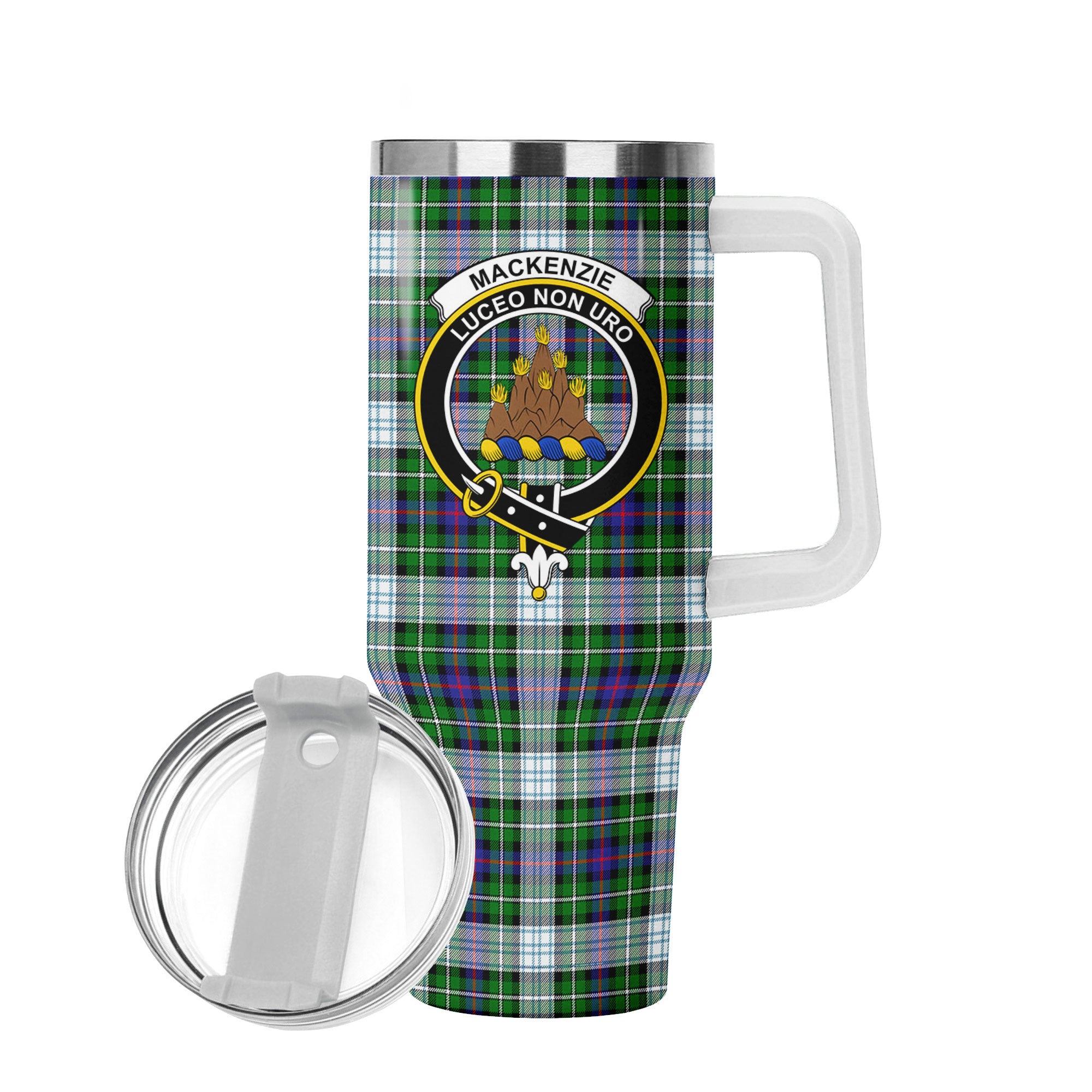 MacKenzie Dress Modern Tartan Crest 40 oz Insulated Tumbler with Handle