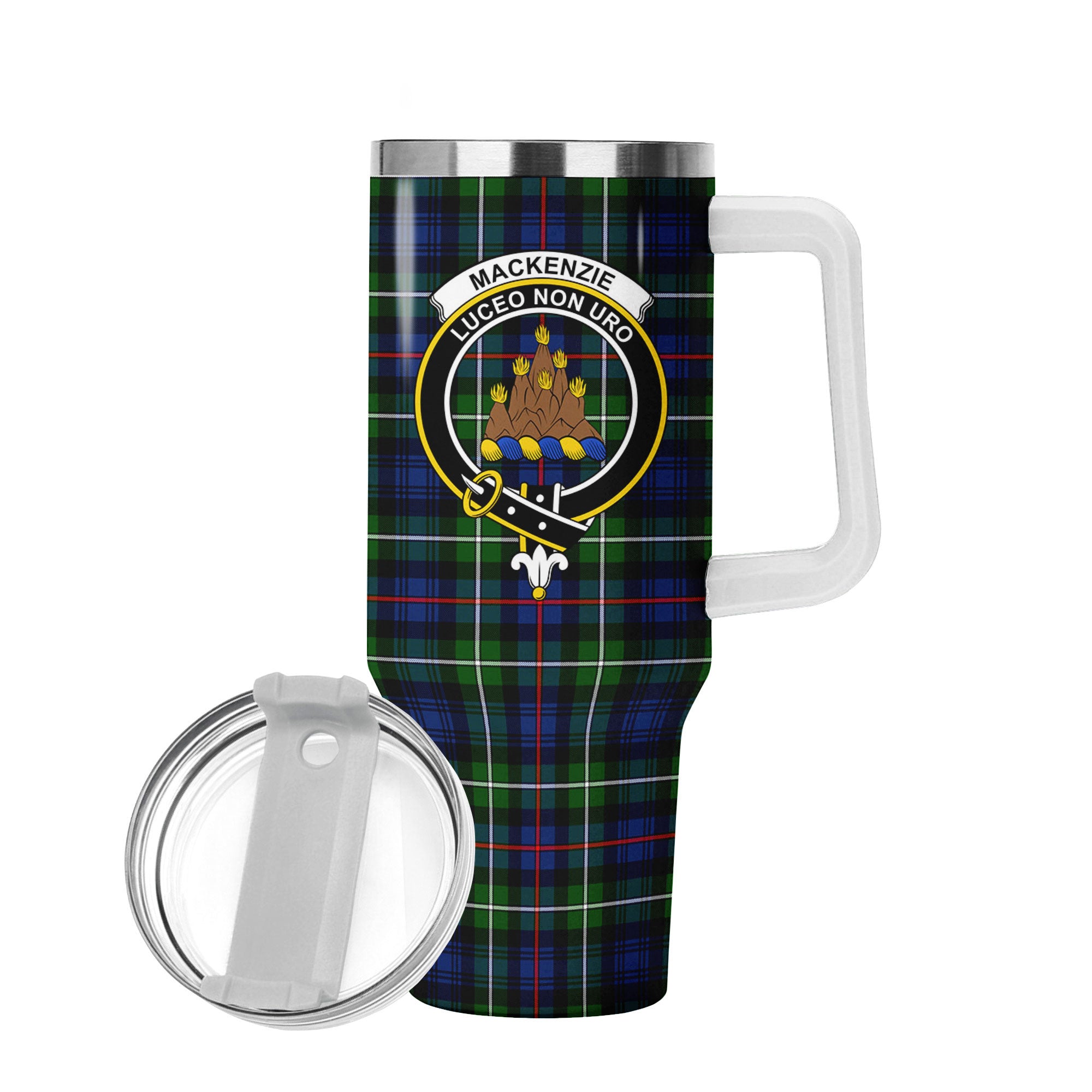 MacKenzie Modern Tartan Crest 40 oz Insulated Tumbler with Handle