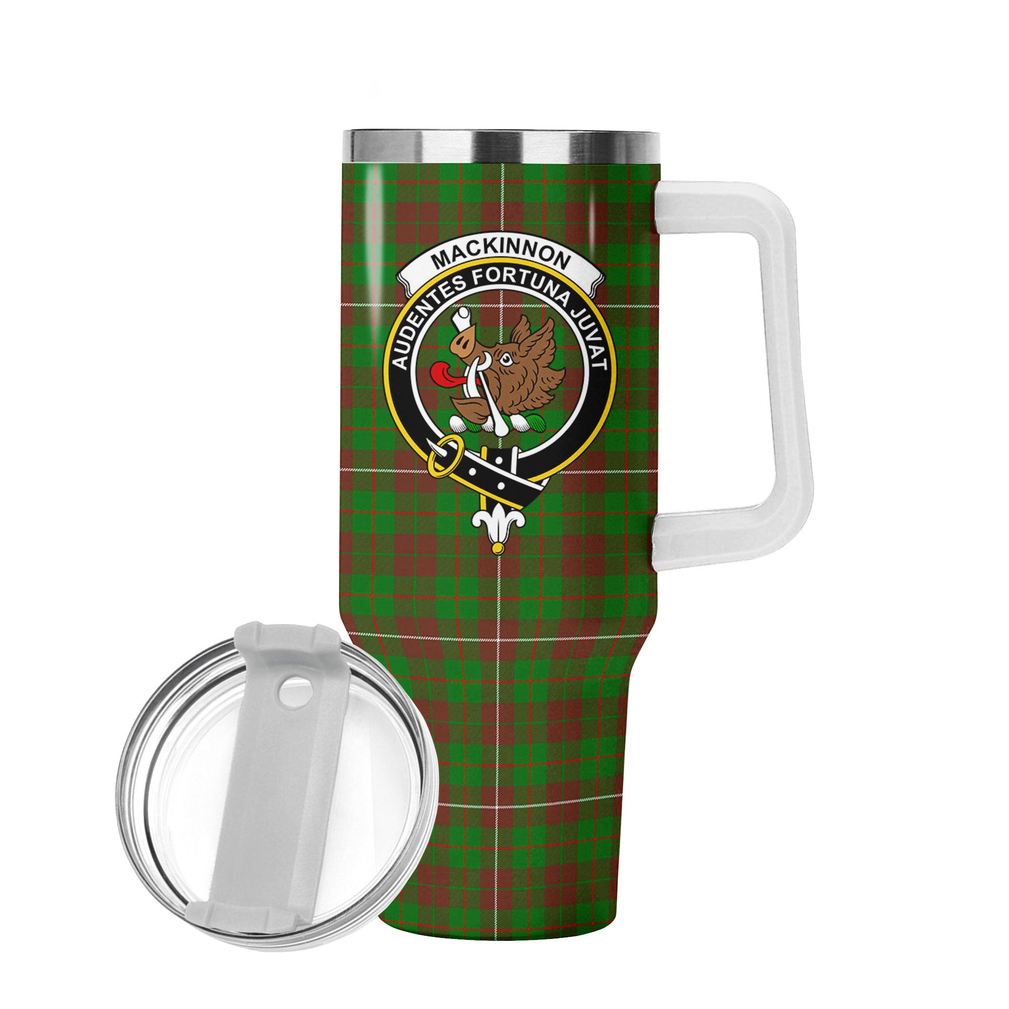 MacKinnon Hunting Modern Tartan Crest 40 oz Insulated Tumbler with Handle