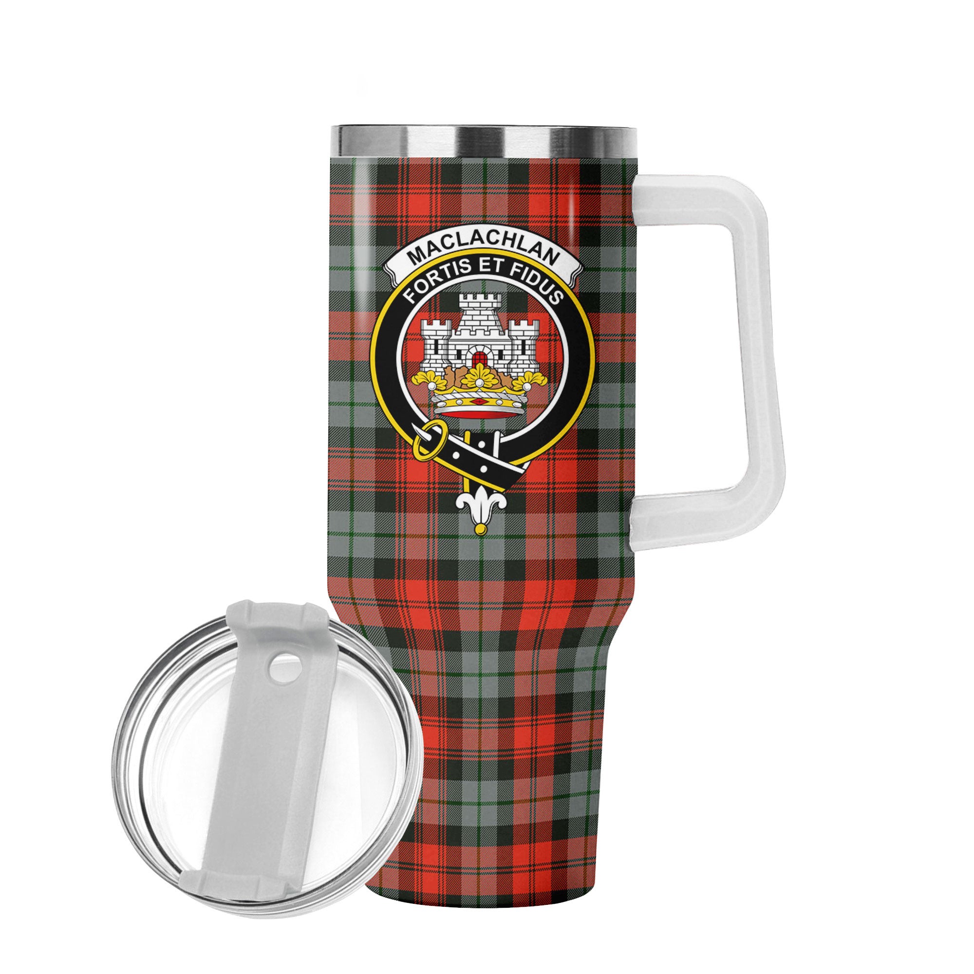 MacLachlan Weathered Tartan Crest 40 oz Insulated Tumbler with Handle