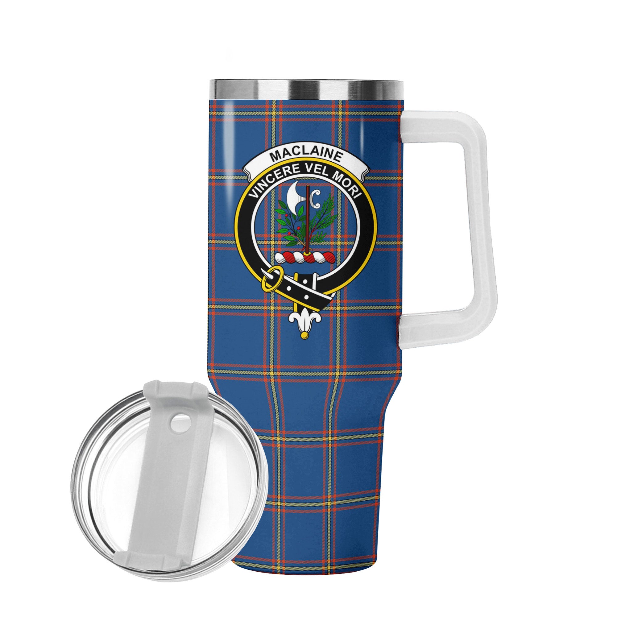 MacLaine of Loch Buie Hunting Ancient Tartan Crest 40 oz Insulated Tumbler with Handle