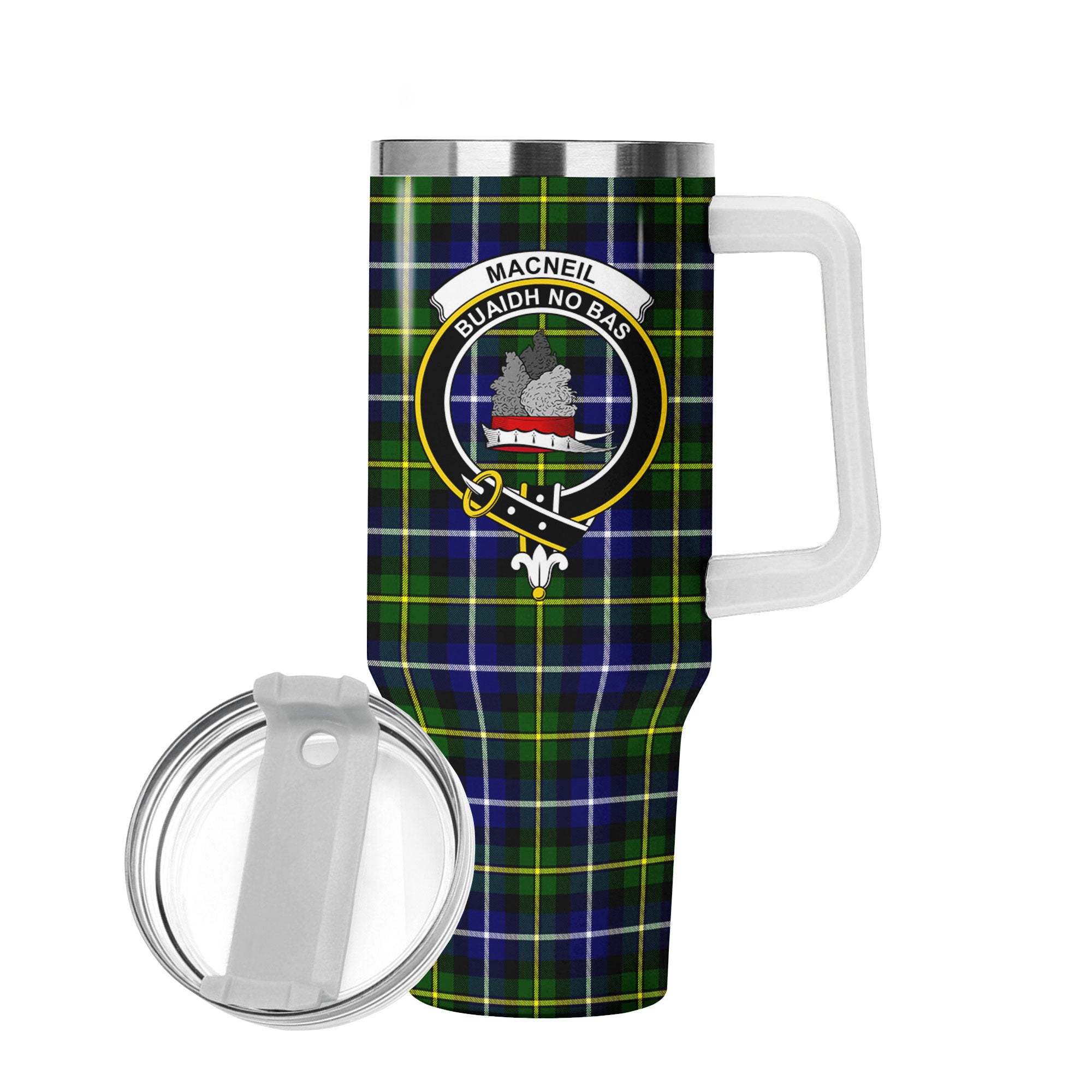 MacNeil of Barra Modern Tartan Crest 40 oz Insulated Tumbler with Handle