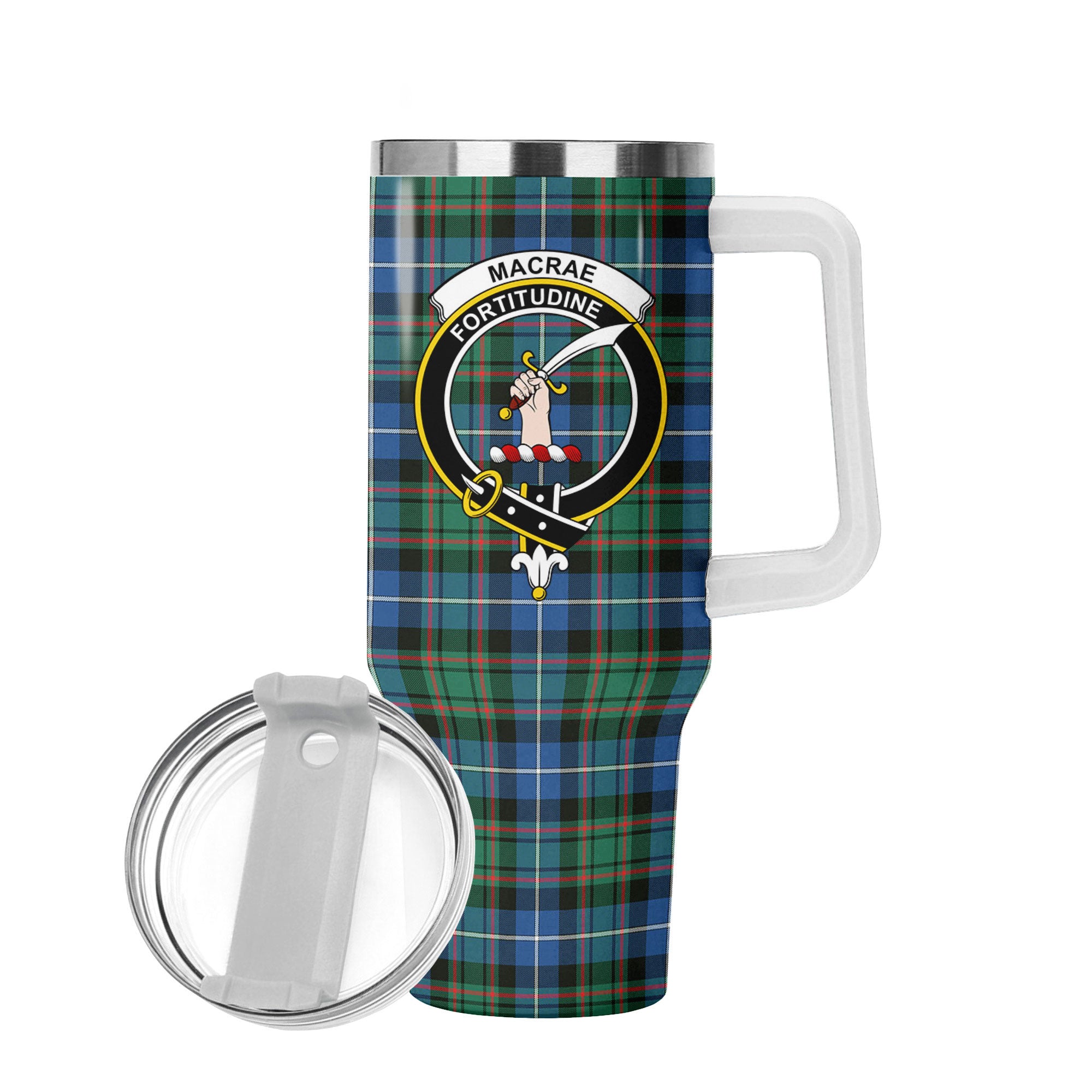 MacRae Hunting Ancient Tartan Crest 40 oz Insulated Tumbler with Handle