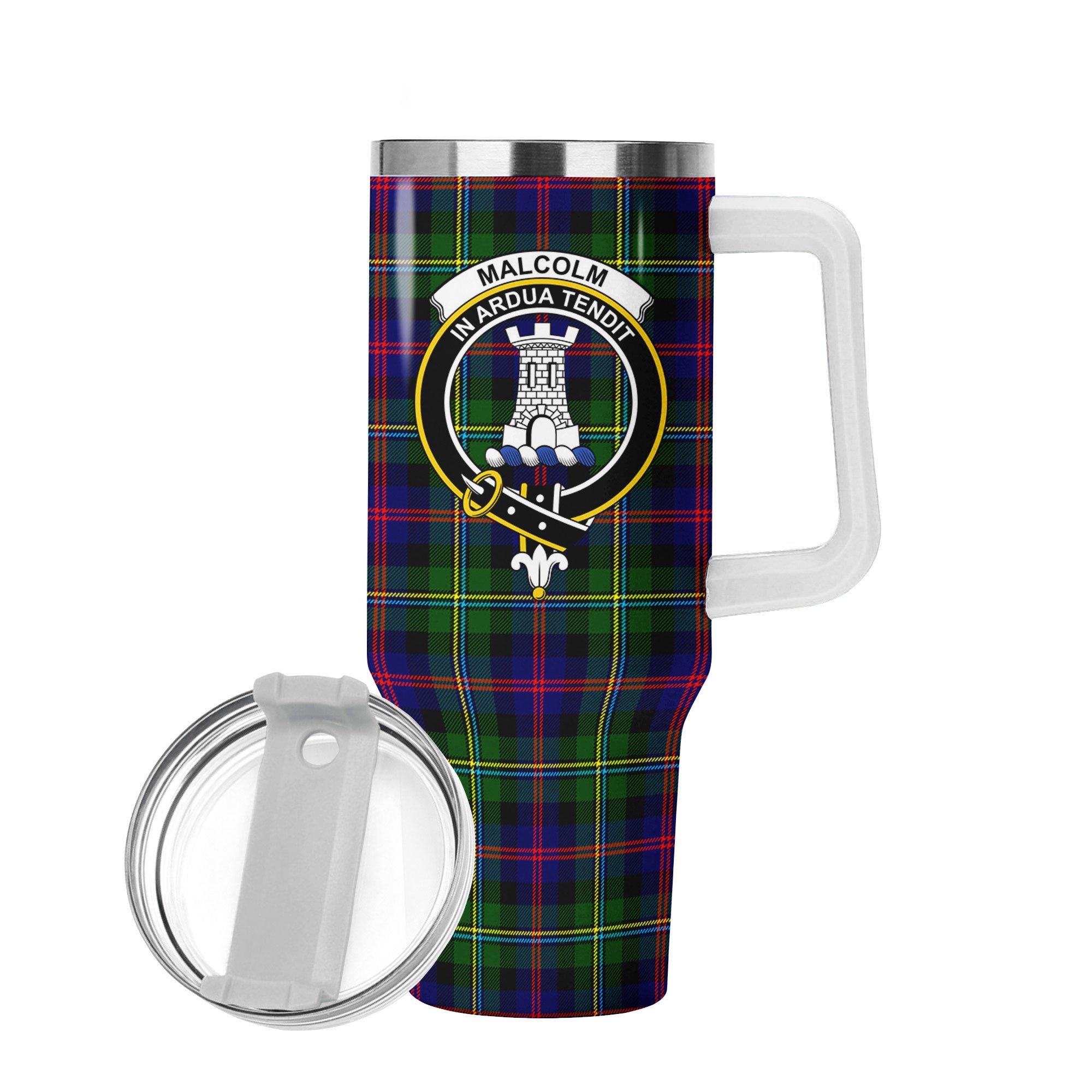 Malcolm (or MacCallum) Tartan Crest 40 oz Insulated Tumbler with Handle