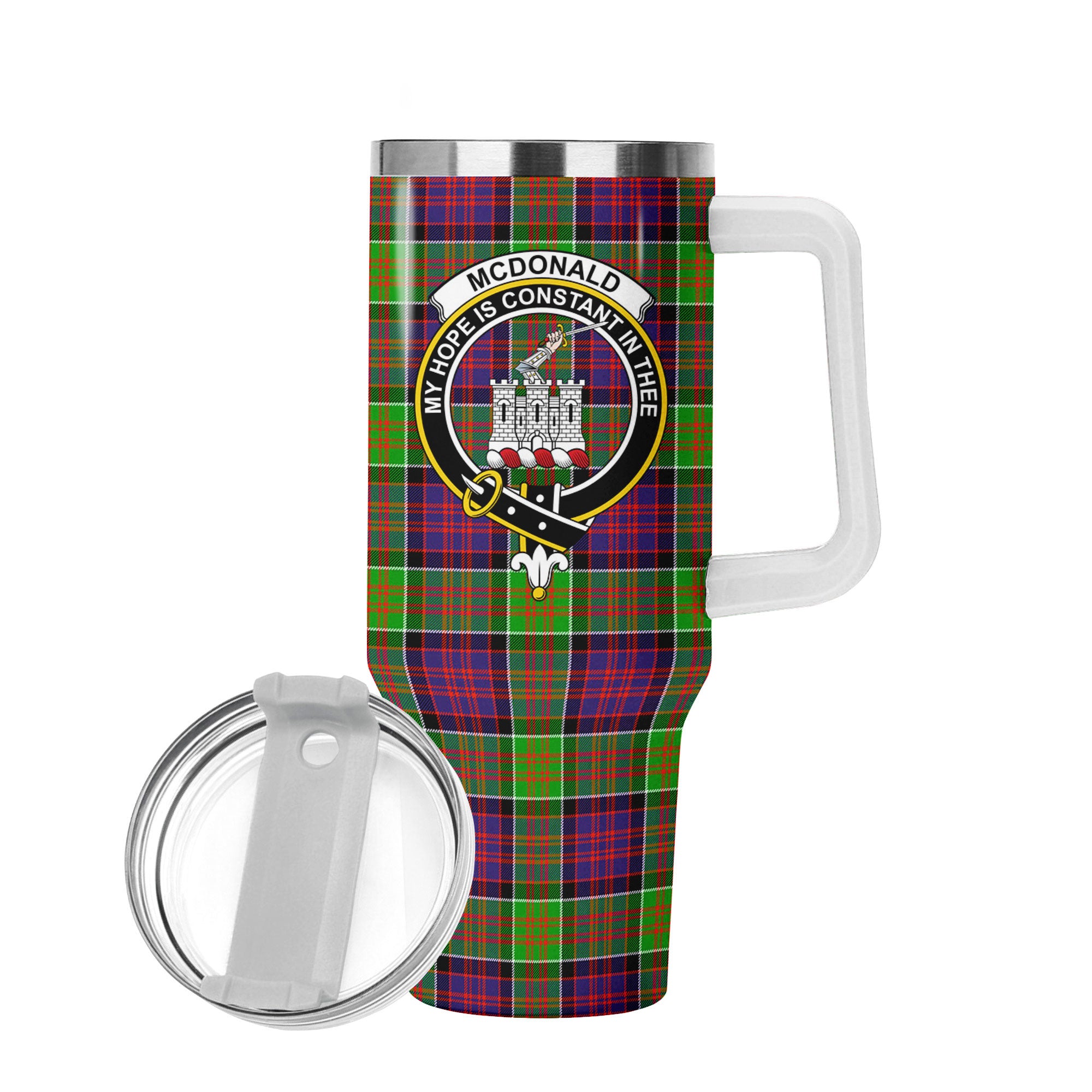 McDonald (Clan Ranald) Tartan Crest 40 oz Insulated Tumbler with Handle