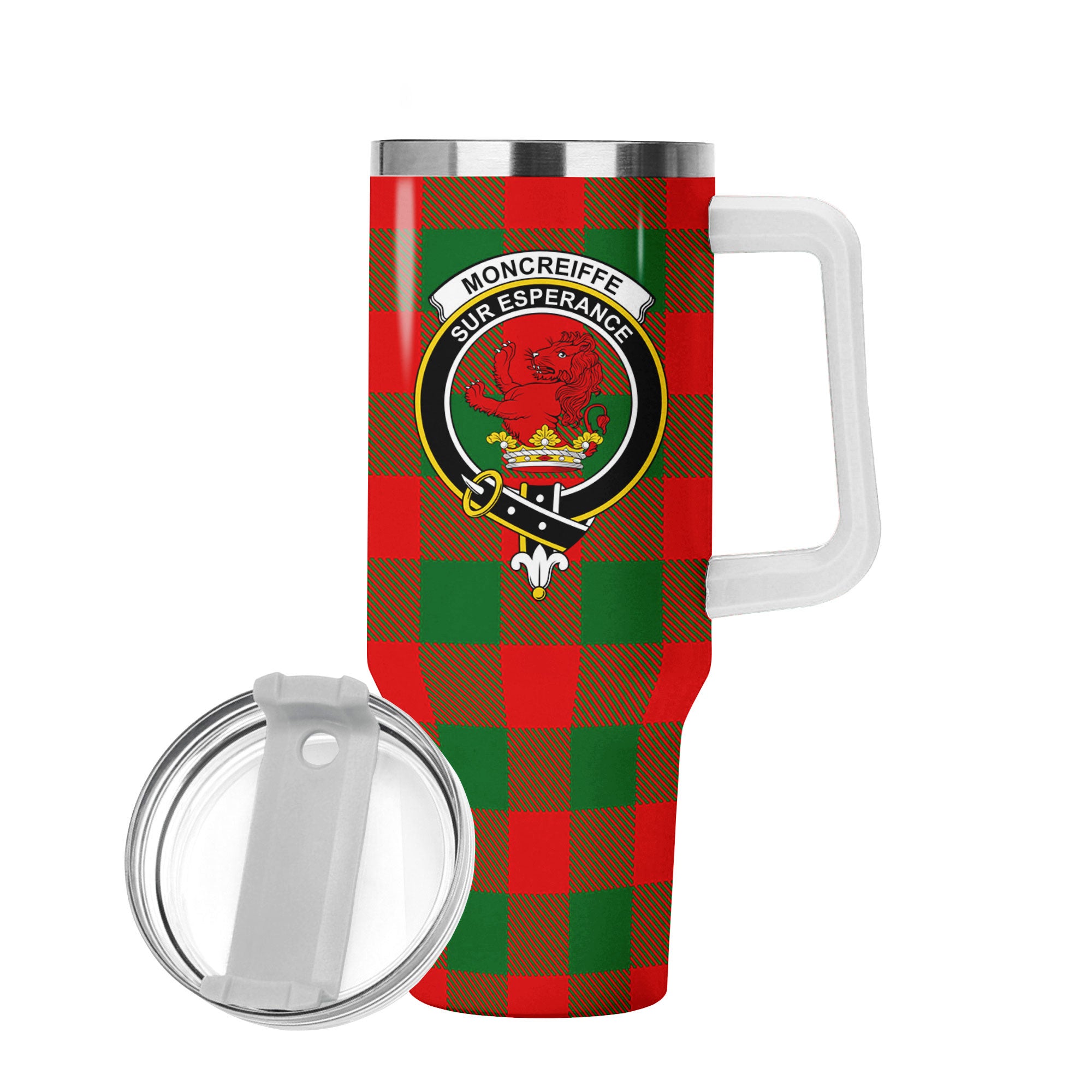 Moncreiffe (or Moncreiff) Tartan Crest 40 oz Insulated Tumbler with Handle