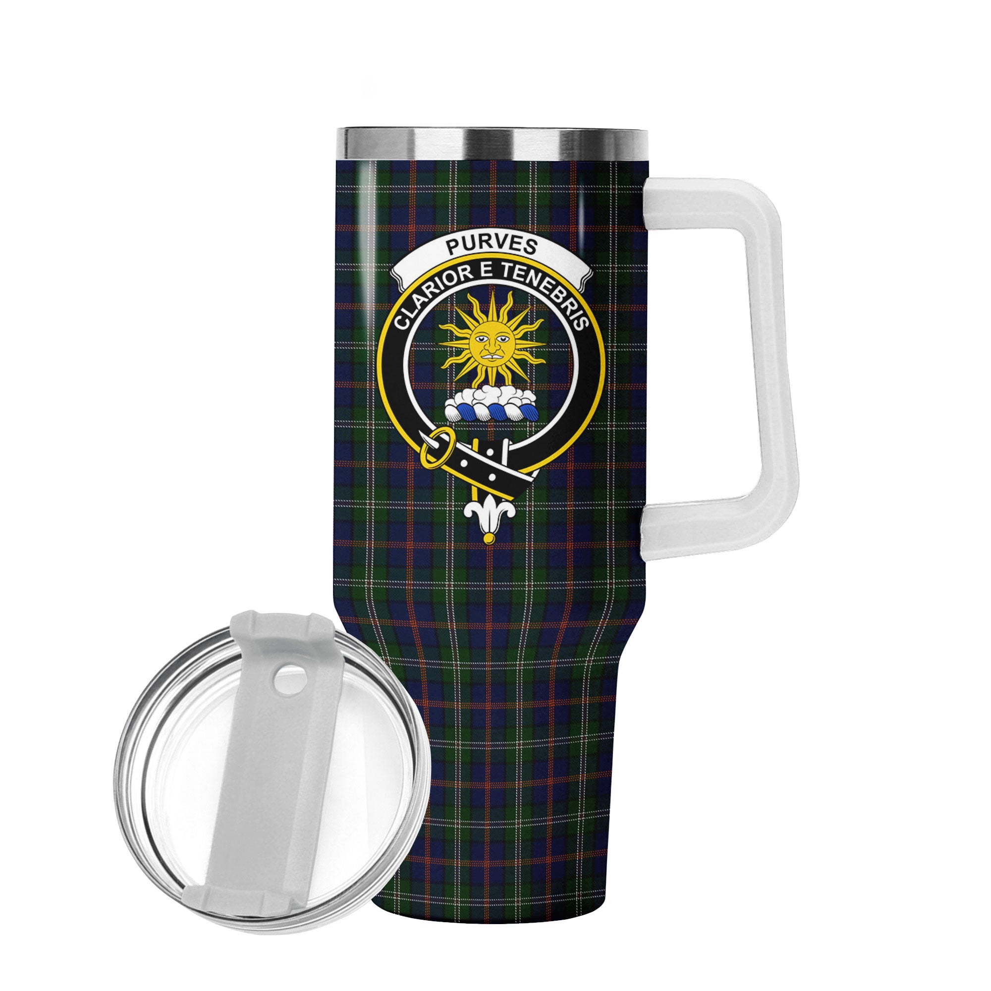 Purves Tartan Crest 40 oz Insulated Tumbler with Handle