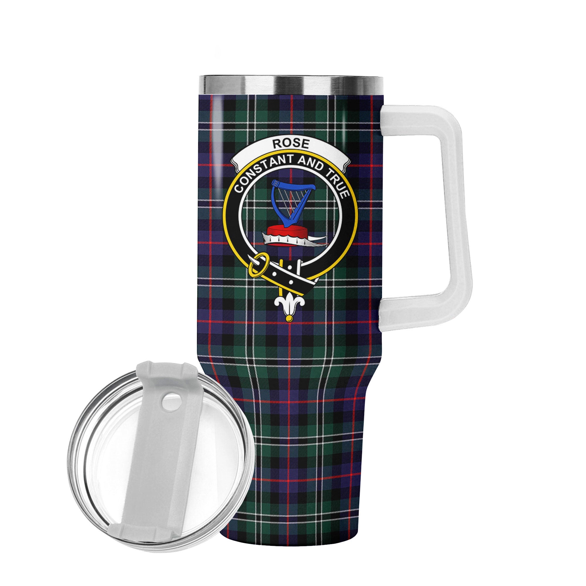 Rose Hunting Modern Tartan Crest 40 oz Insulated Tumbler with Handle
