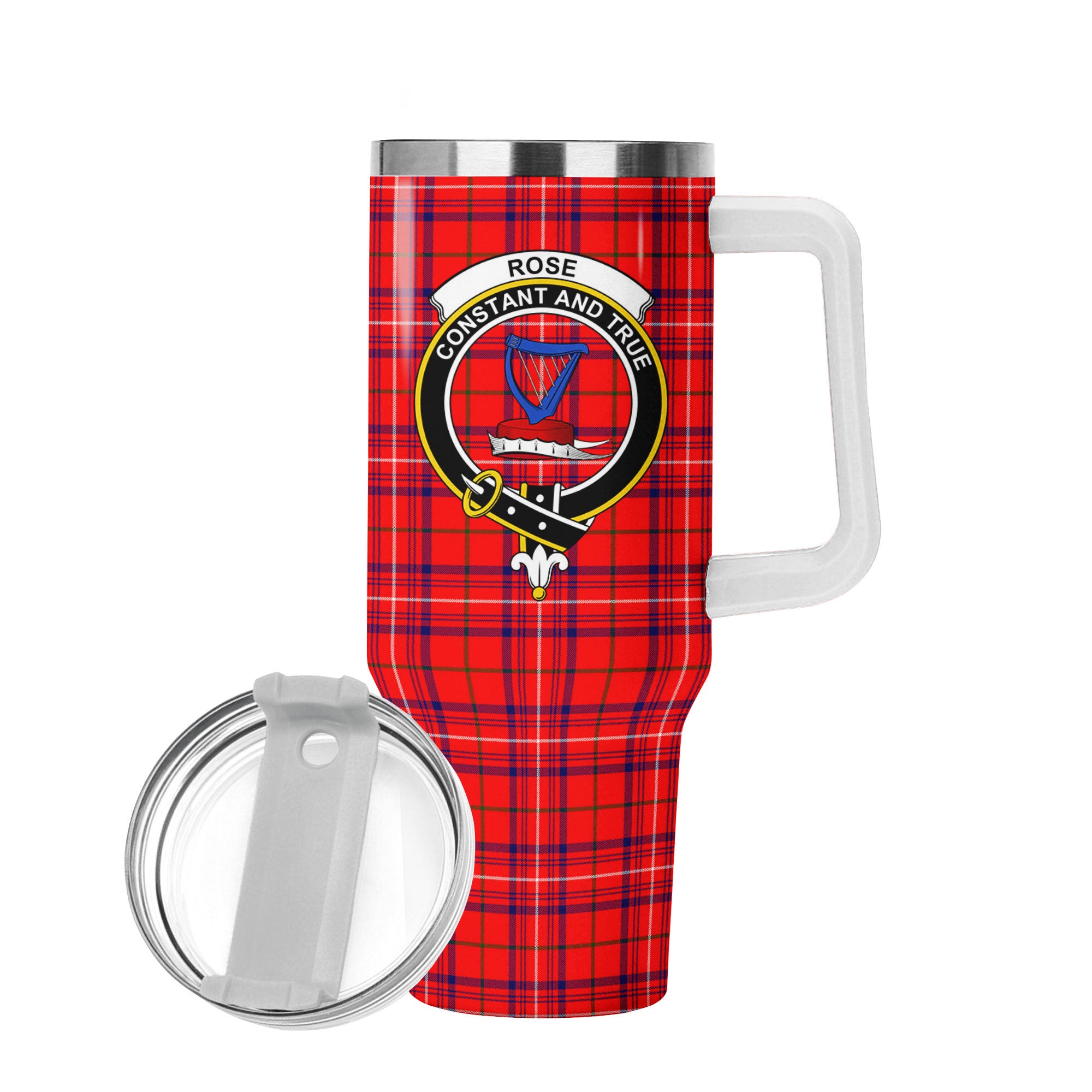 Rose Modern Tartan Crest 40 oz Insulated Tumbler with Handle